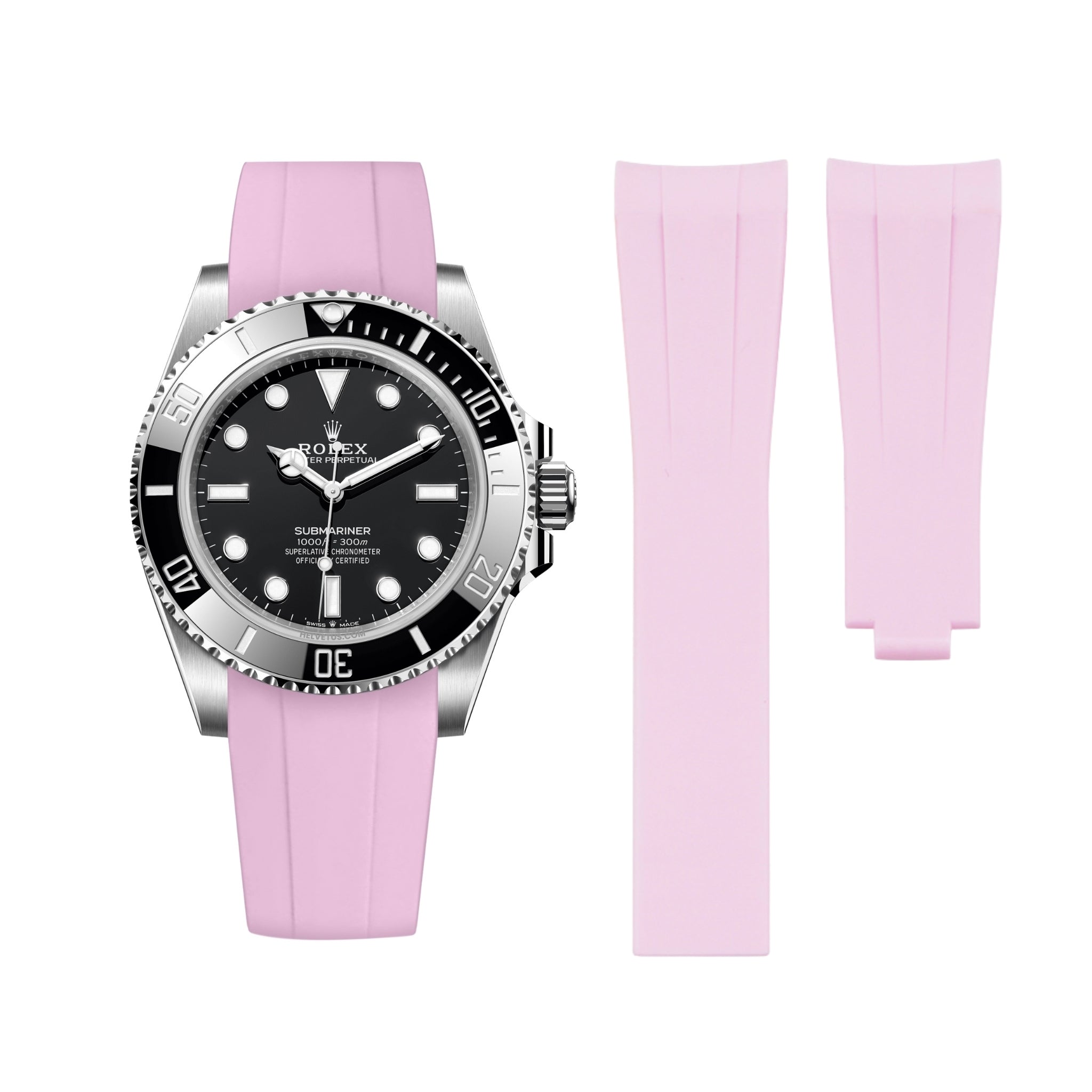 Deployant Rubber Strap - For Rolex Submariner - Pink - Helvetus