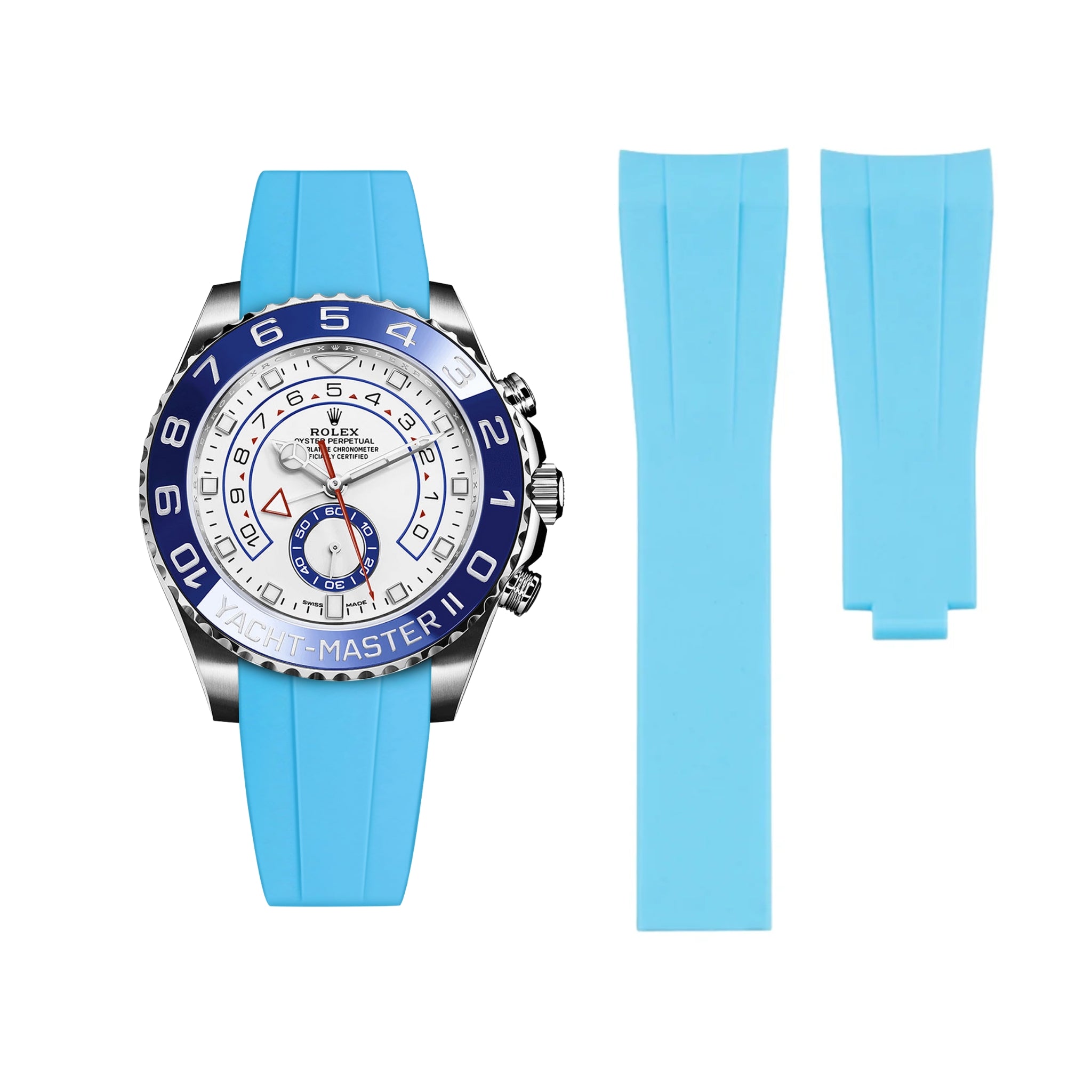 Deployant Rubber Strap - For Rolex Yacht - Master II - Light Blue - Helvetus