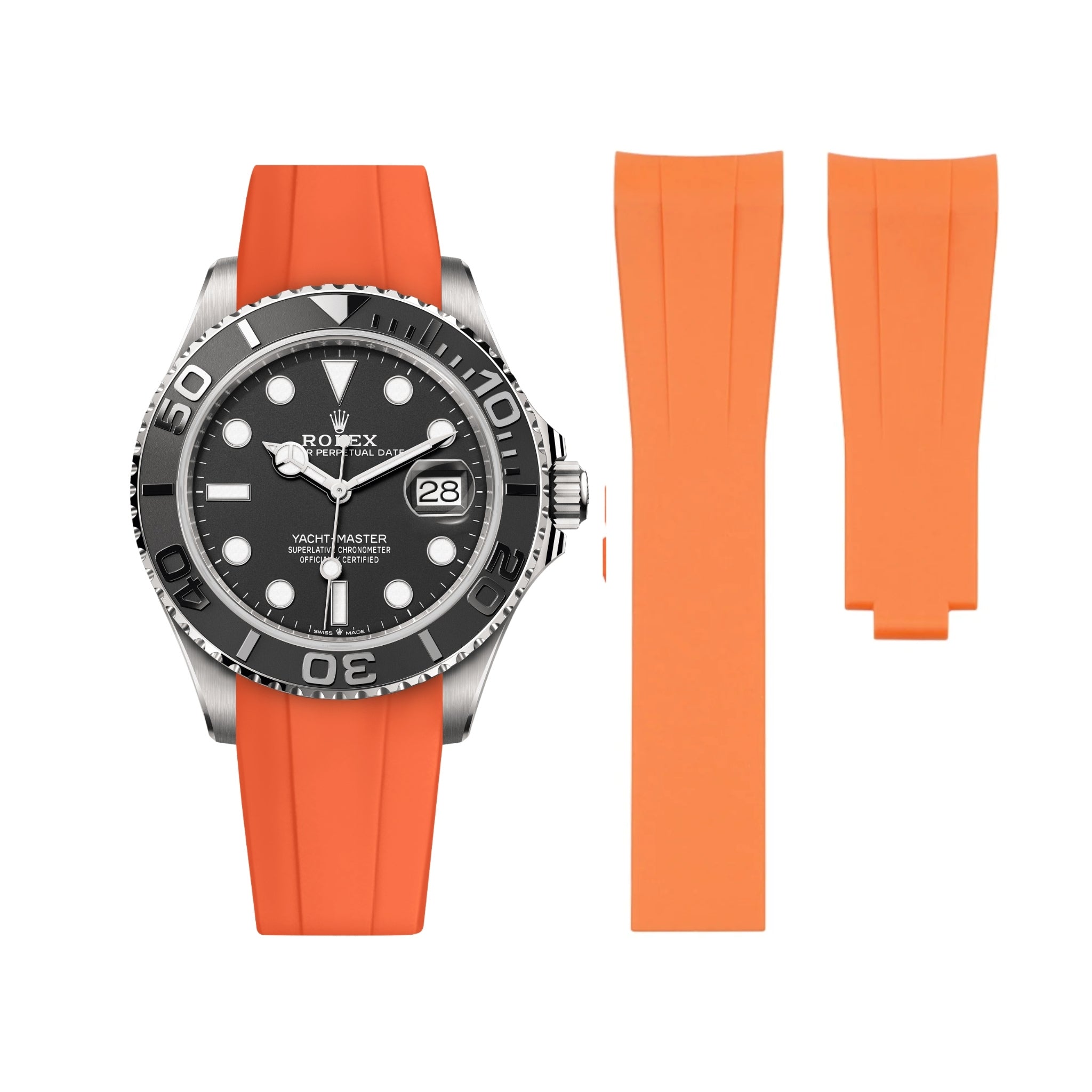 Deployant Rubber Strap - For Rolex Yacht - Master - Orange - Helvetus