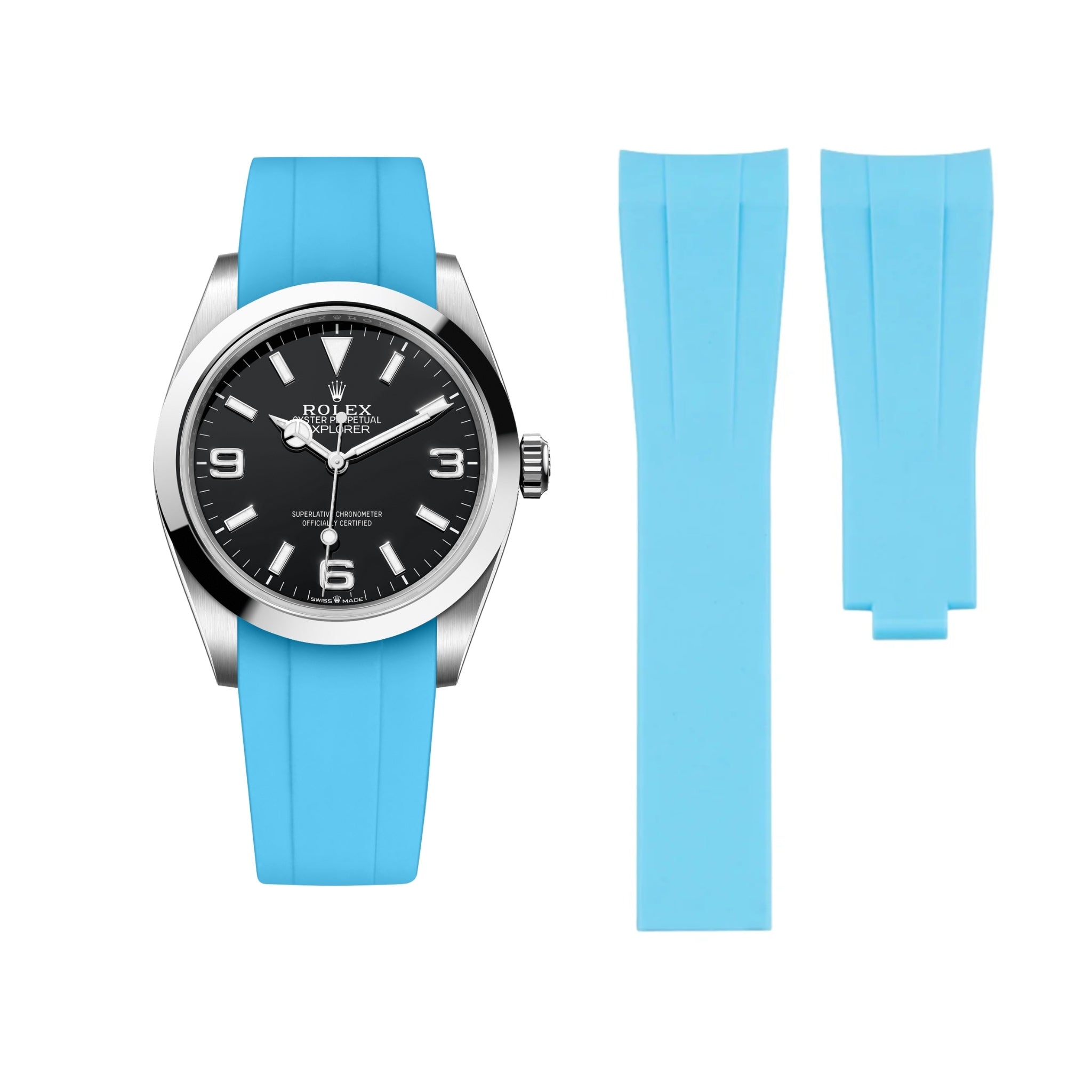 Deployant Strap - For Rolex Explorer I - Light Blue - Helvetus