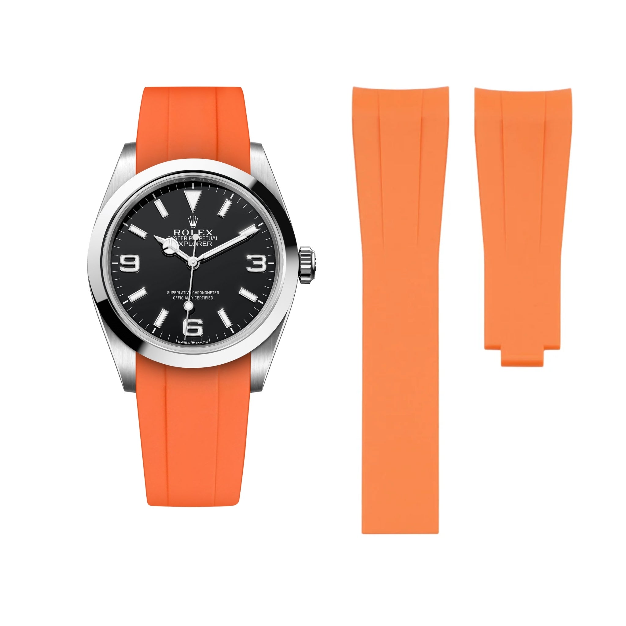 Deployant Strap - For Rolex Explorer I - Orange - Helvetus