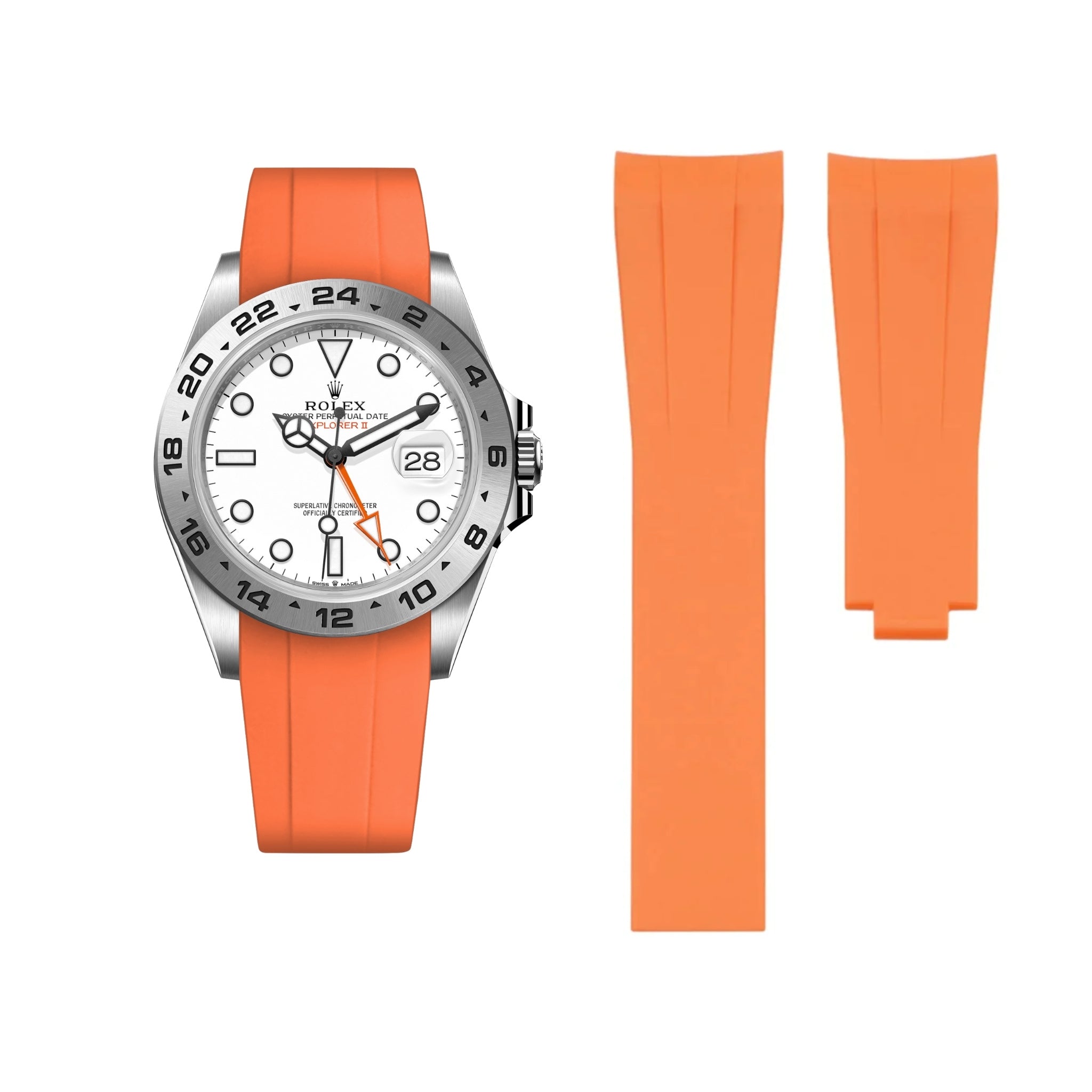 Deployant Strap - For Rolex Explorer II - Orange - Helvetus