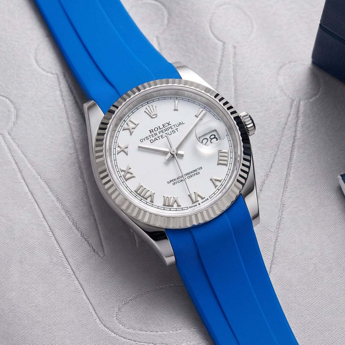 Faltschließe Kautschukarmband für Rolex Datejust 36 – Blau - Helvetus