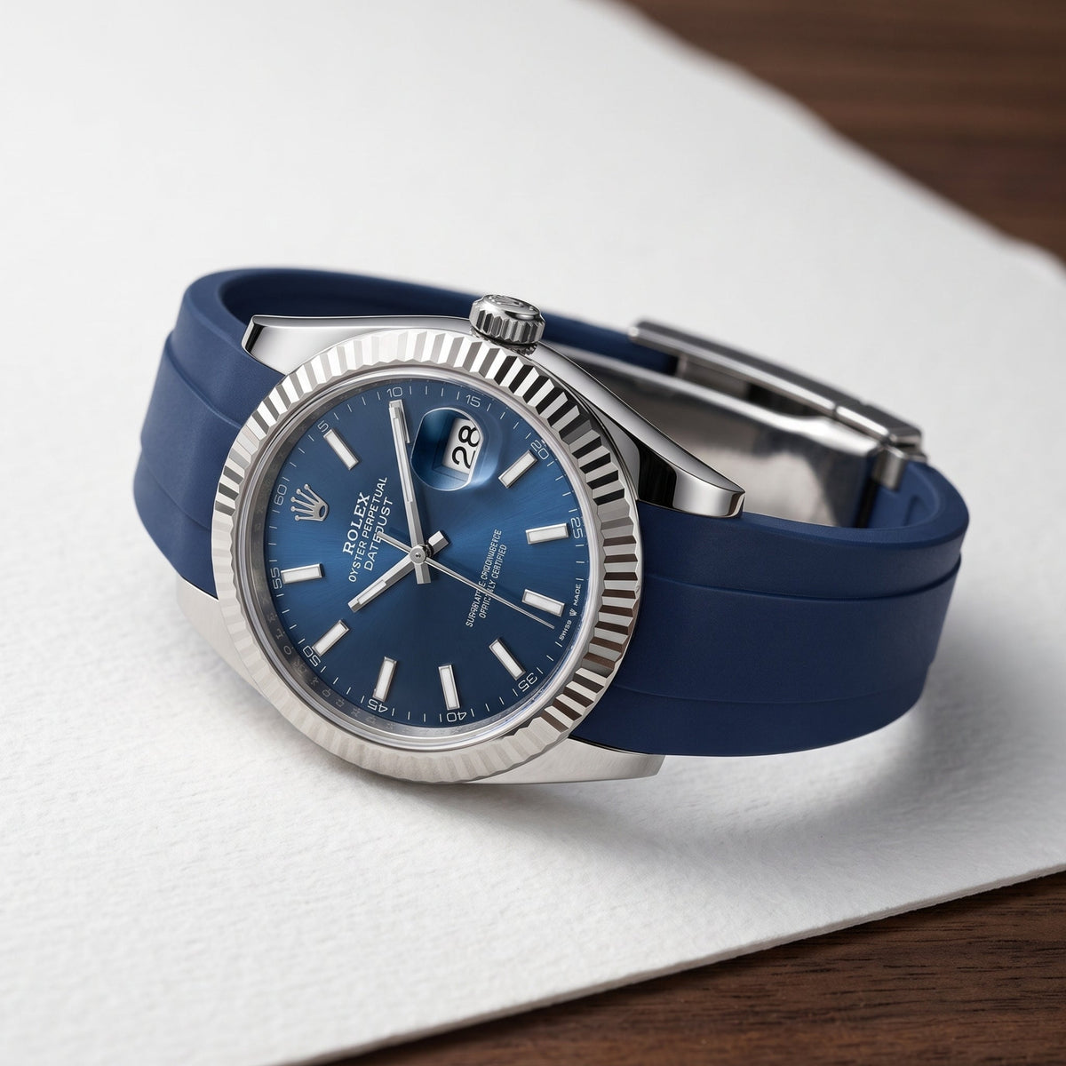 Faltschließe Kautschukarmband für Rolex Datejust 41mm – Dunkel Blau - Helvetus