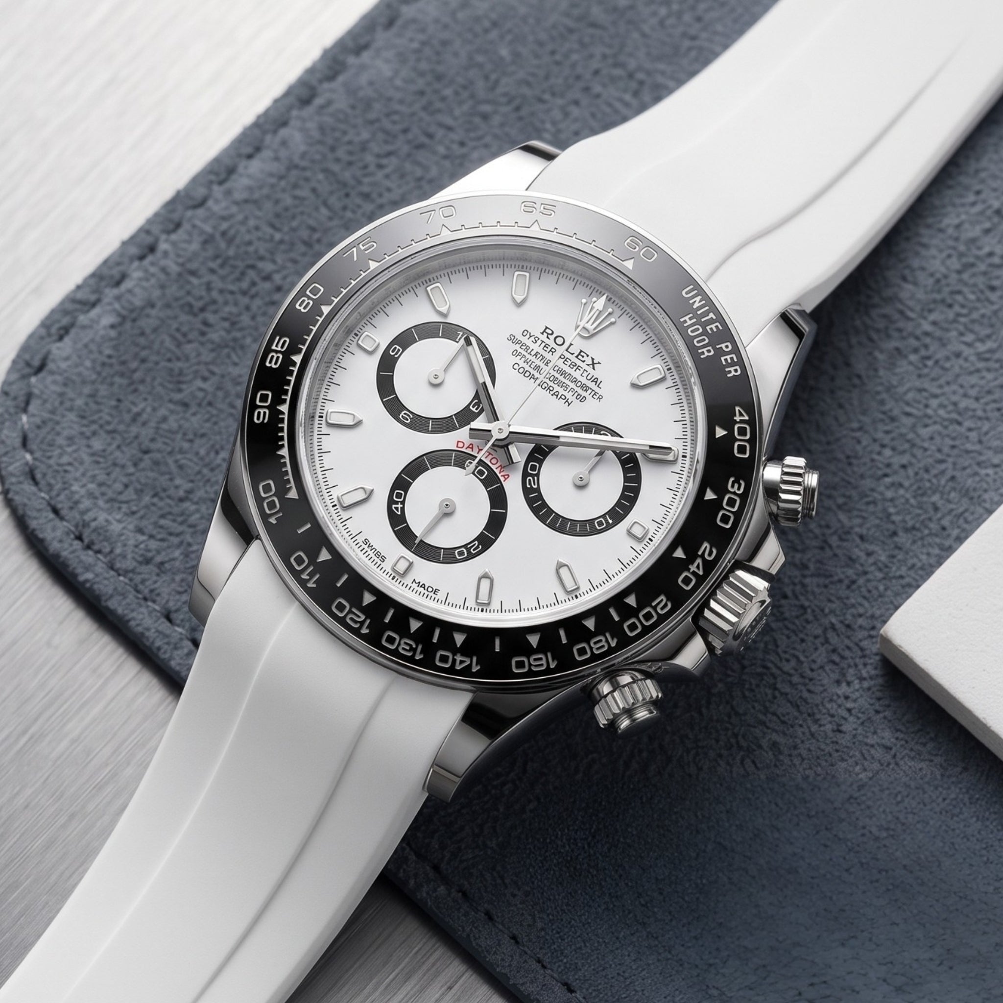 Faltschliesse Kautschukarmband für Rolex Daytona – Weiss - Helvetus