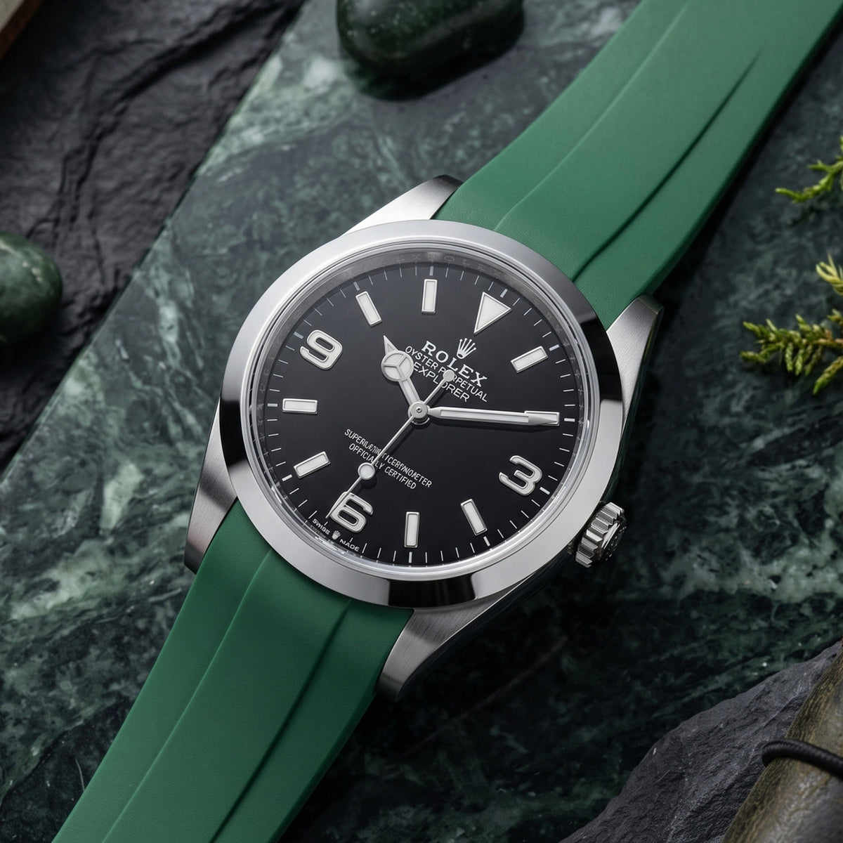 Faltschließe Kautschukarmband für Rolex Explorer I – Grün - Helvetus