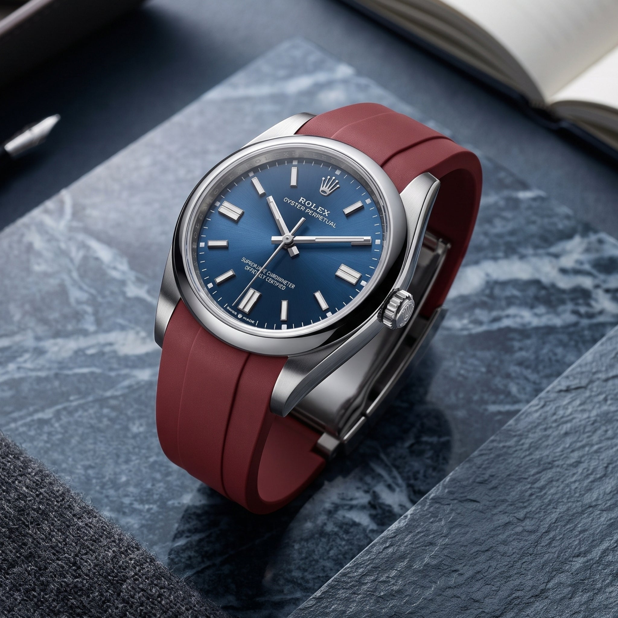 Faltschliesse Kautschukarmband für Rolex Oyster Perpetual 36mm – Bordeaux - Helvetus