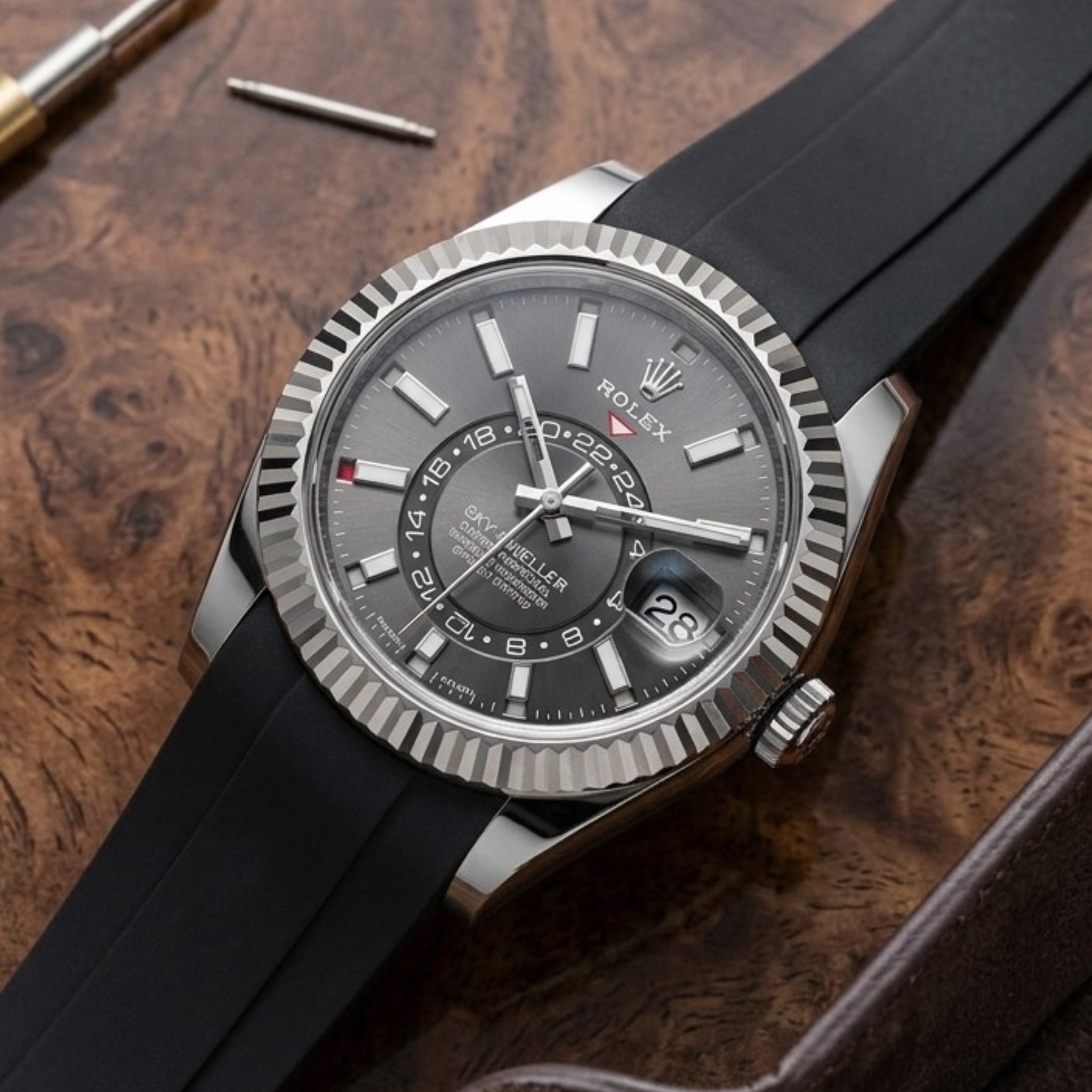Faltschliesse Kautschukarmband für Rolex Sky-Dweller – Schwarz - Helvetus