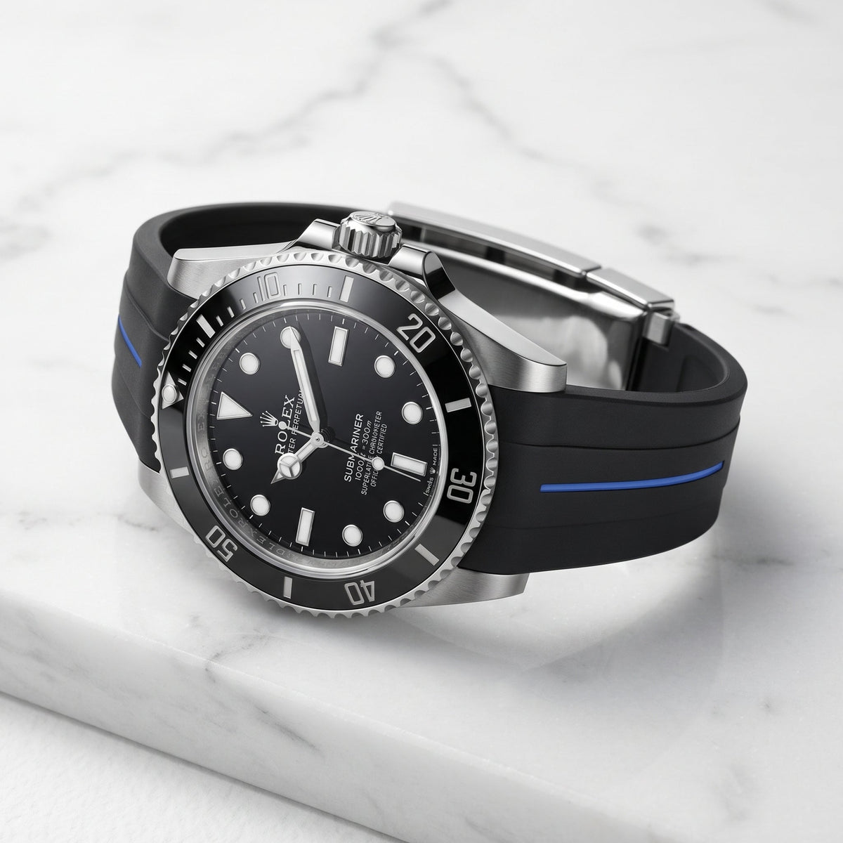 Faltschliesse Kautschukarmband für Rolex Submariner – Luxline® - Schwarz/Blau - Helvetus