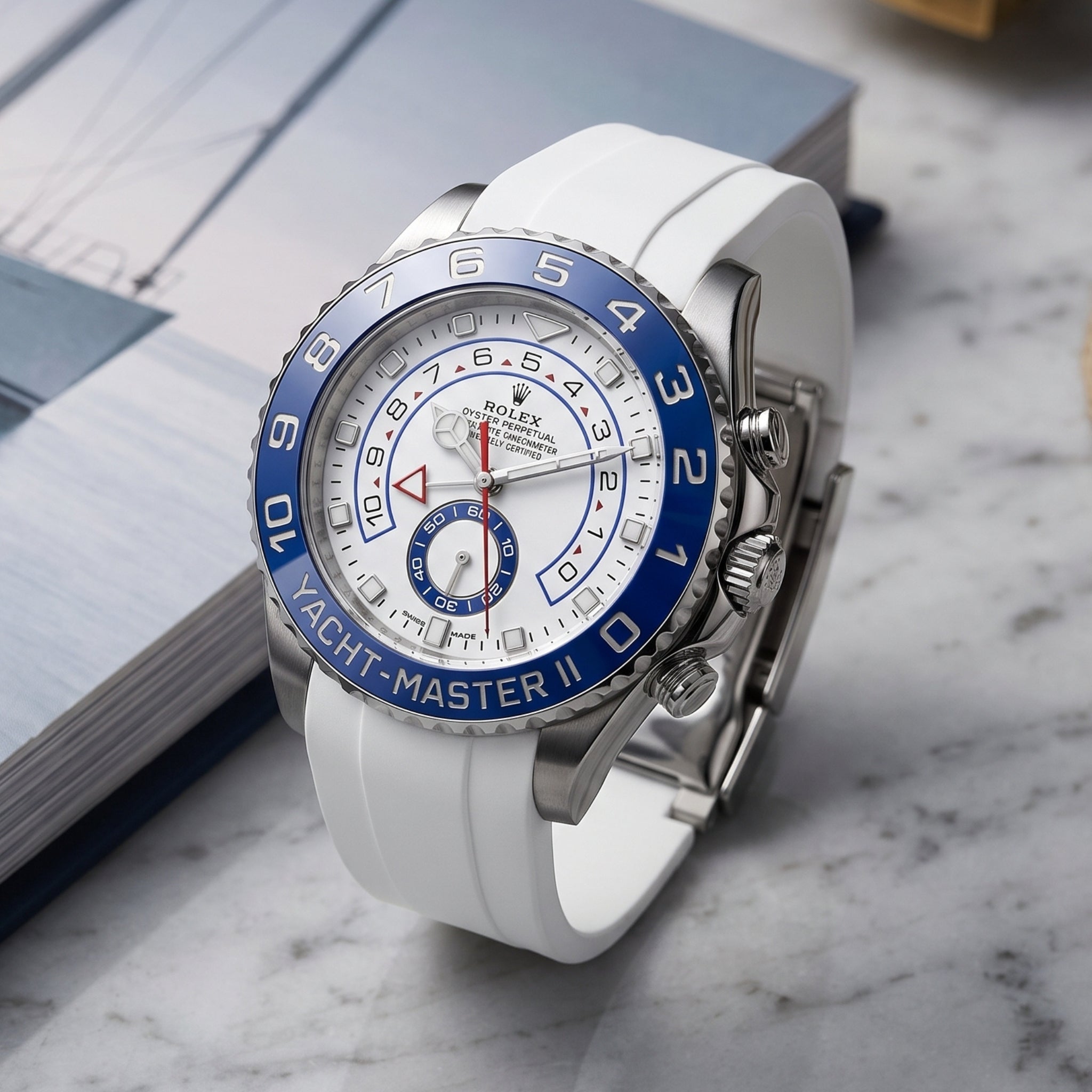 Faltschließe Kautschukarmband für Rolex Yacht-Master II 44mm - Weiss - Helvetus