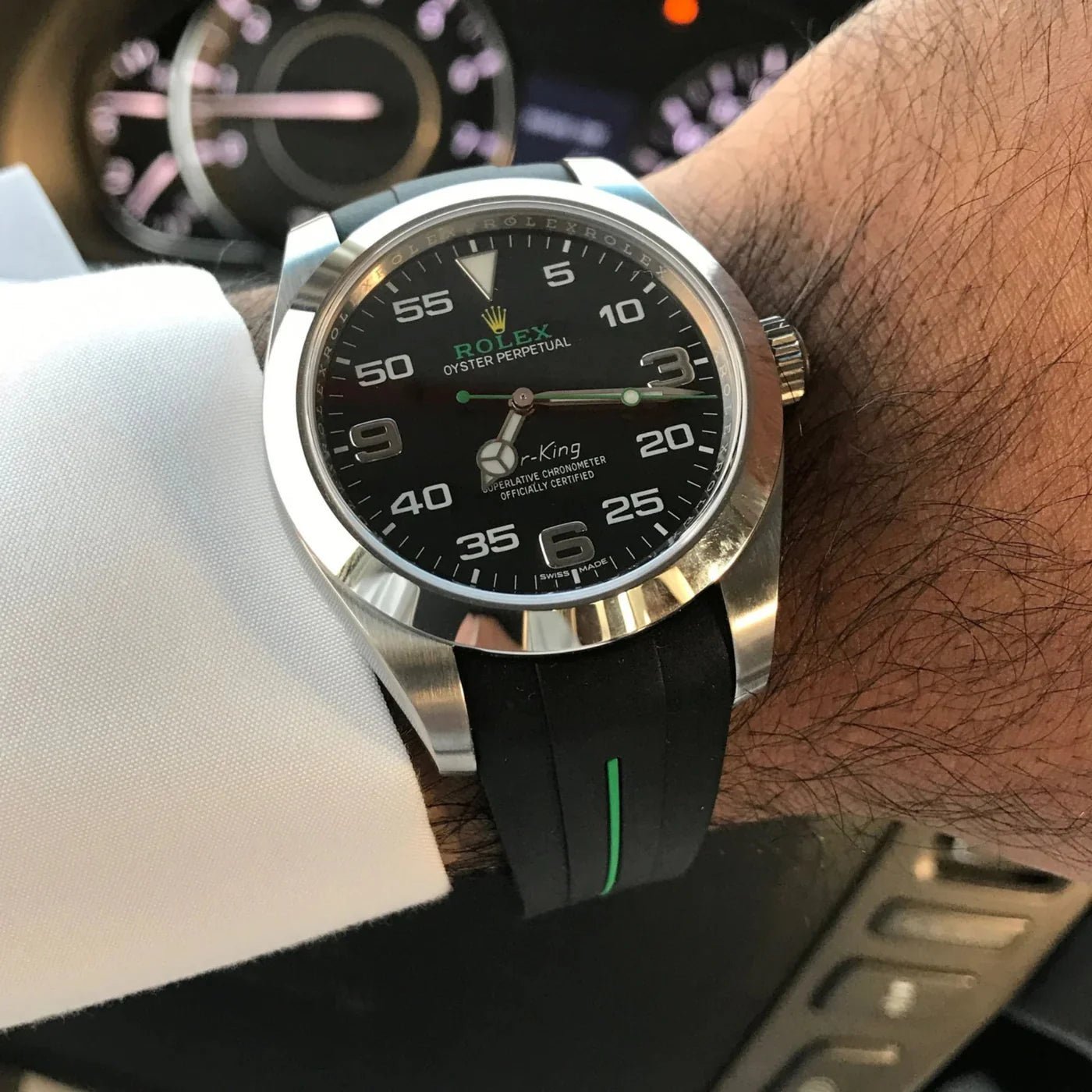 Faltschließe Kautschukarmband für Rolex Air - King 126900/116900 – Schwarz/Grün | LuxLine® - Helvetus DE