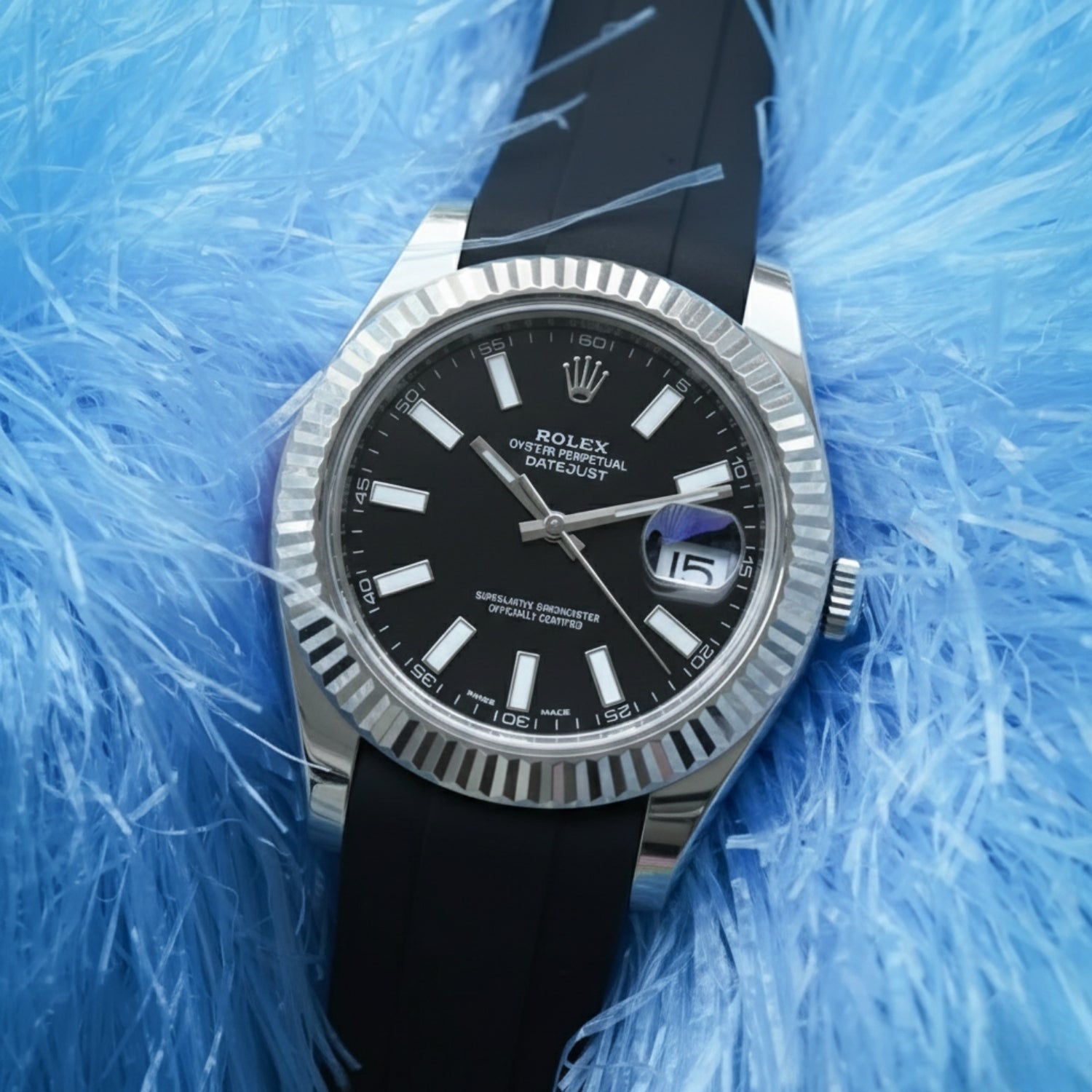 Faltschließe Kautschukarmband für Rolex Datejust 36 – Schwarz - Helvetus DE