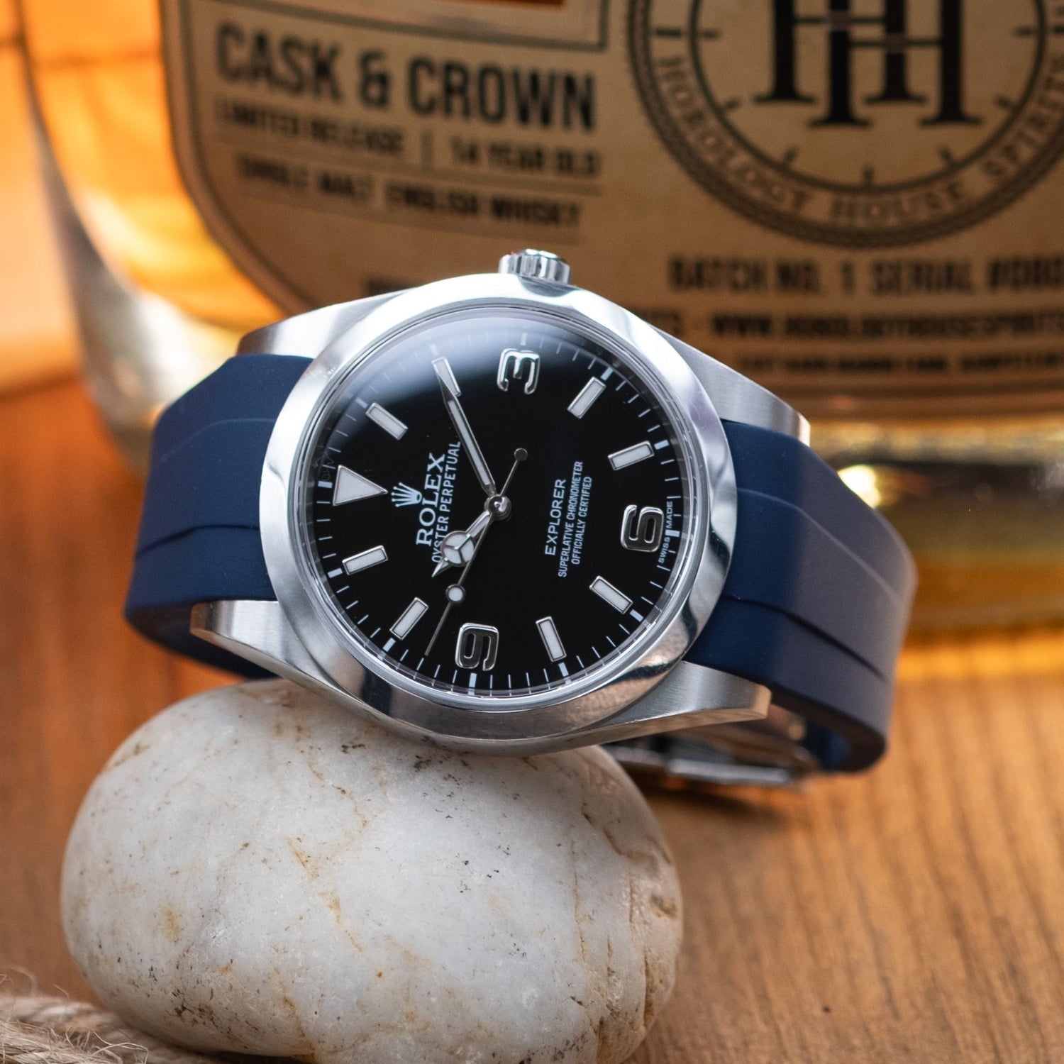 Faltschließe Kautschukarmband für Rolex Explorer I – Dunkel Blau - Helvetus DE