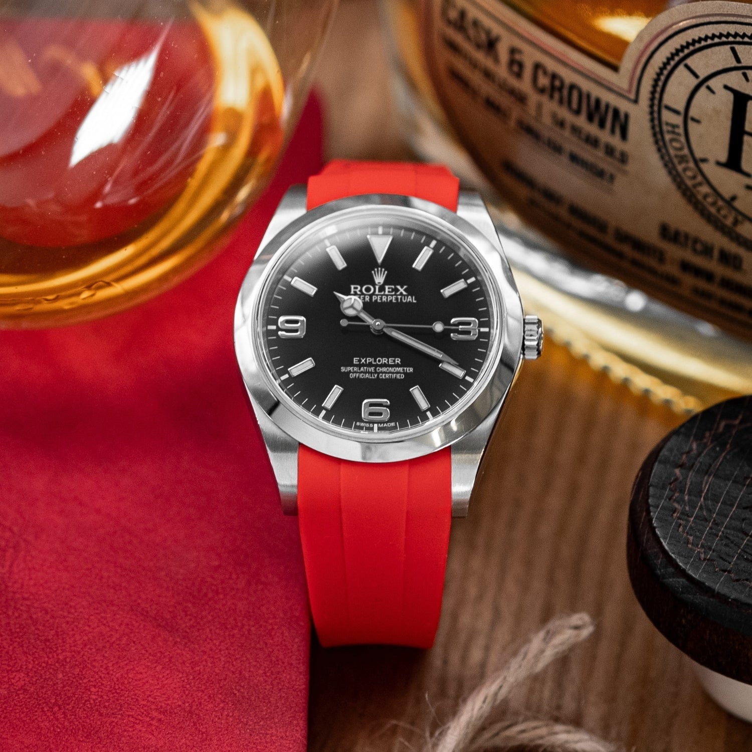 Faltschließe Kautschukarmband für Rolex Explorer I – Rot - Helvetus DE