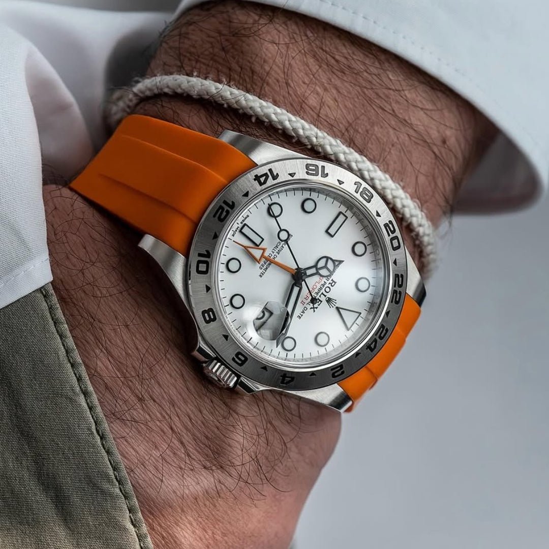 Faltschließe Kautschukarmband für Rolex Explorer II – Orange - Helvetus DE