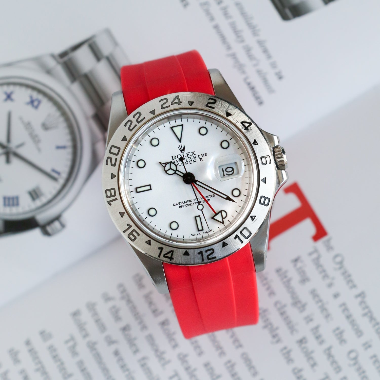 Faltschließe Kautschukarmband für Rolex Explorer II – Rot - Helvetus DE