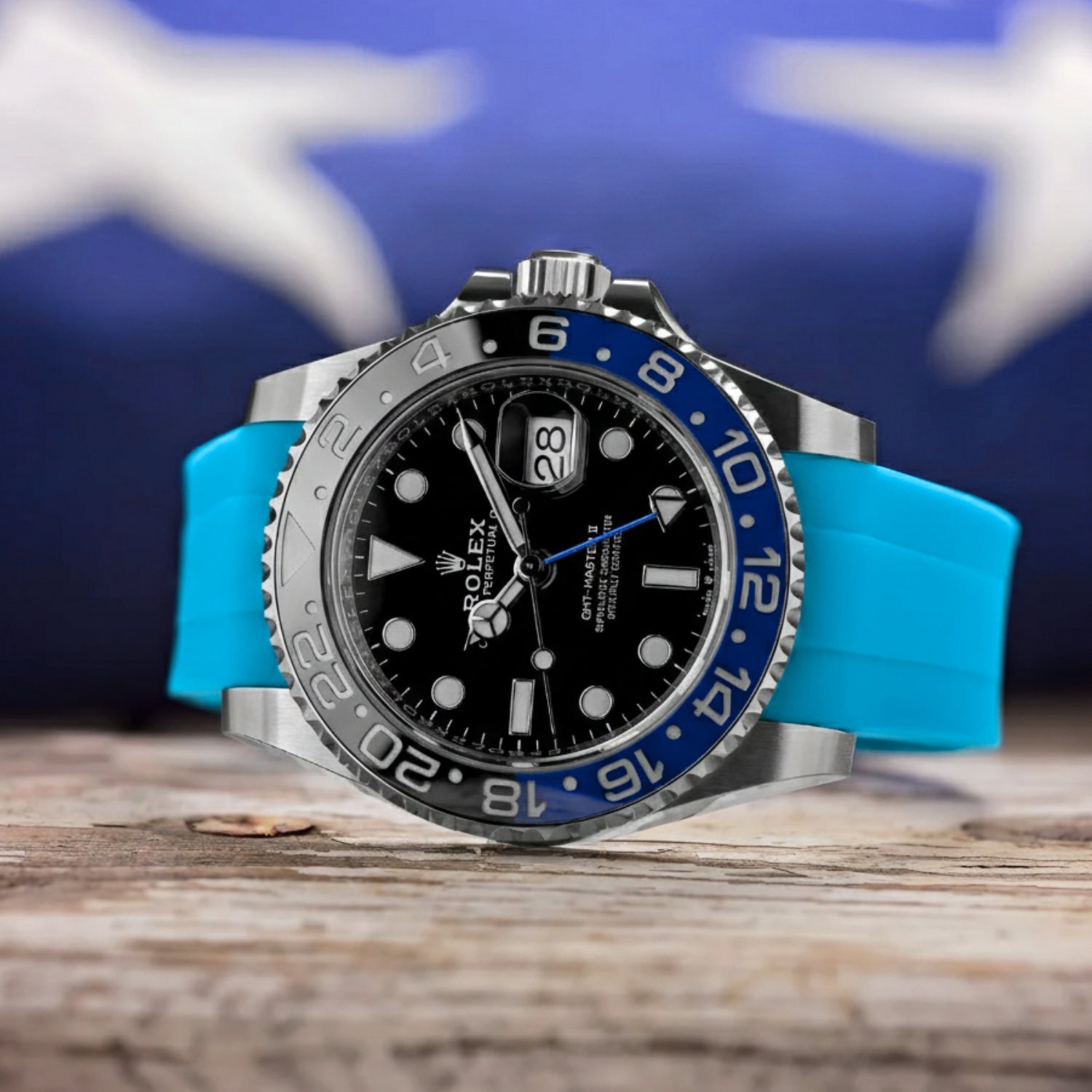 Faltschließe Kautschukarmband für Rolex GMT - Master II – Hell Blau - Helvetus DE