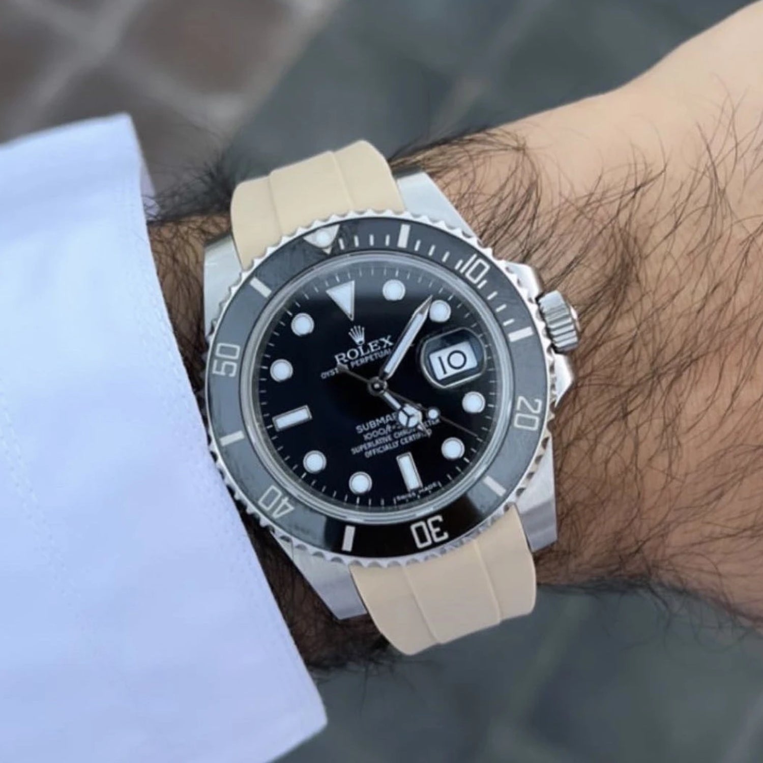 Faltschliesse Kautschukarmband für Rolex Submariner – Beige - Helvetus DE