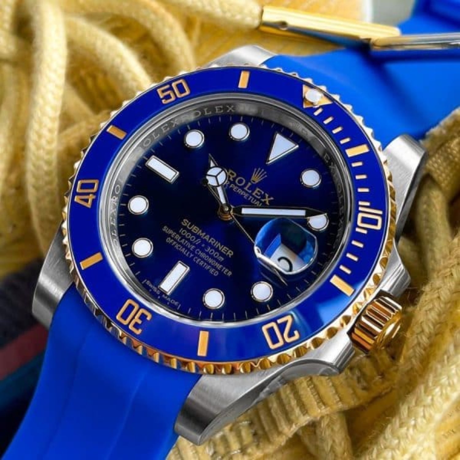 Faltschliesse Kautschukarmband für Rolex Submariner – Blau - Helvetus DE