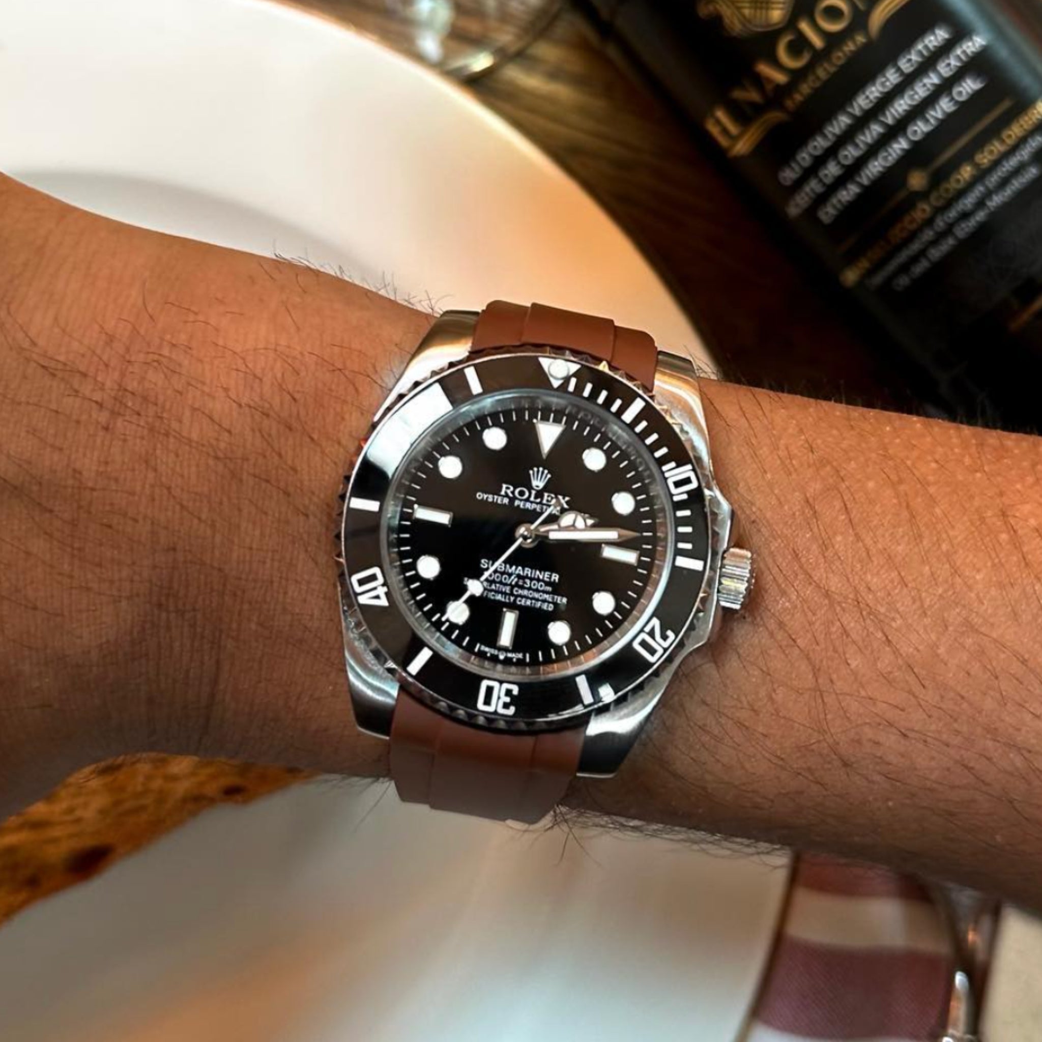 Faltschliesse Kautschukarmband für Rolex Submariner – Braun - Helvetus DE
