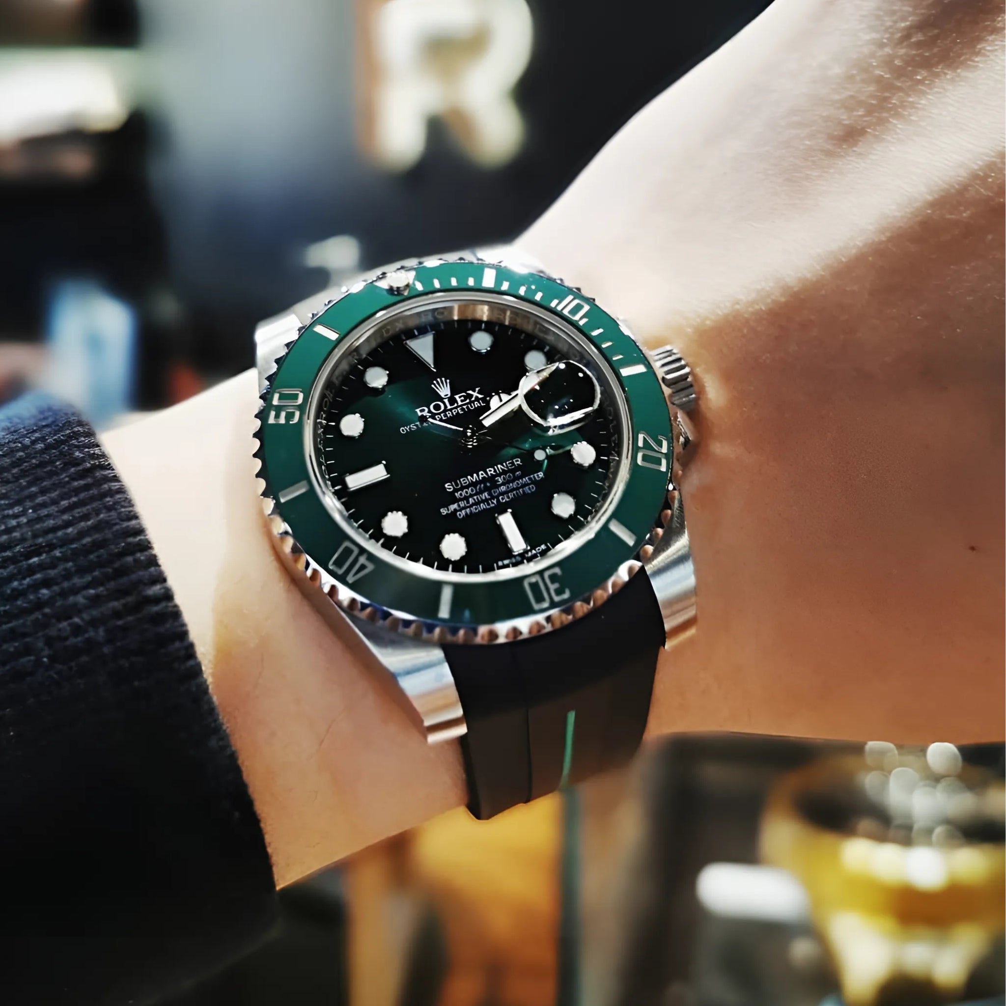 Faltschliesse Kautschukarmband für Rolex Submariner – Luxline® - Schwarz/Grün - Helvetus DE