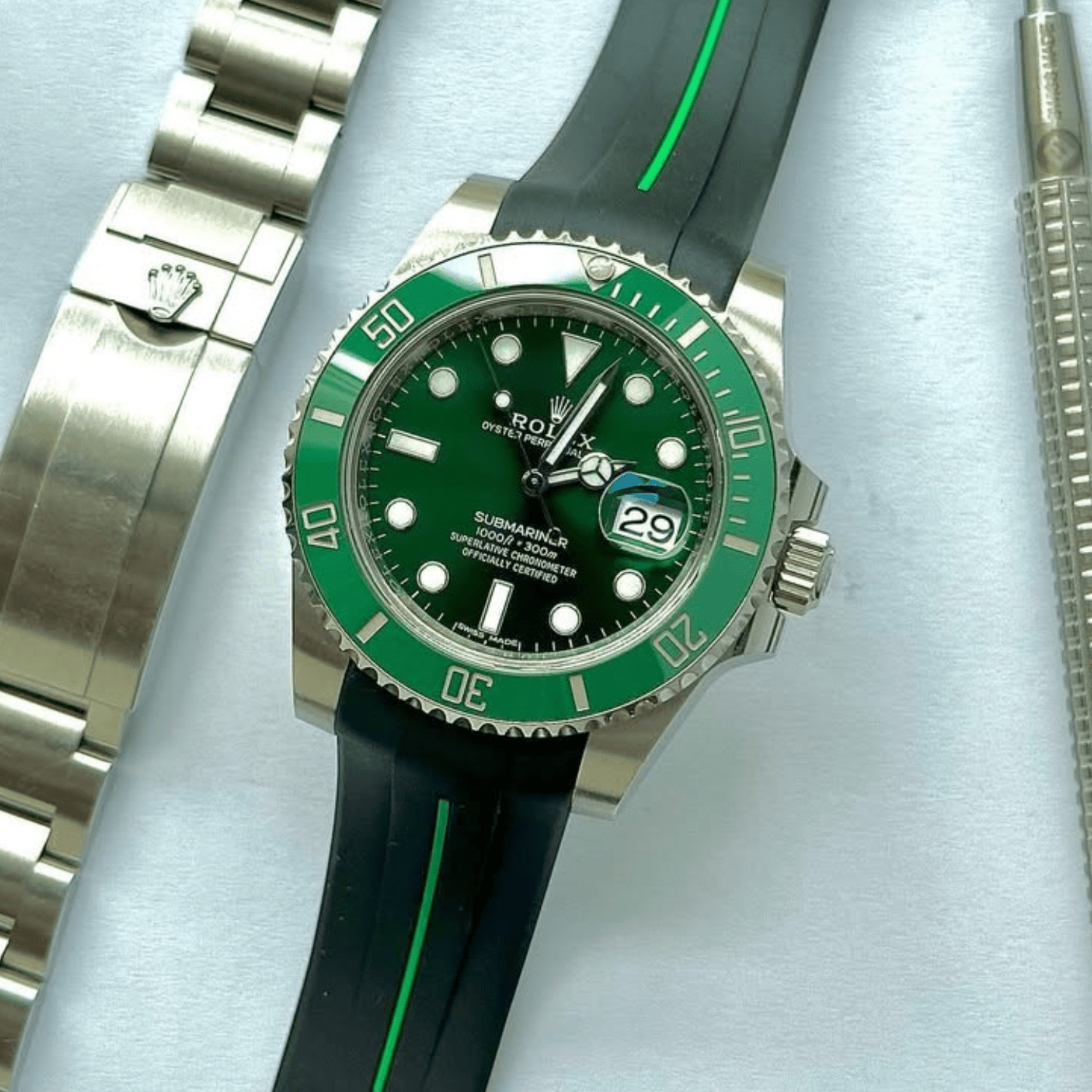 Faltschliesse Kautschukarmband für Rolex Submariner – Luxline® - Schwarz/Grün - Helvetus DE