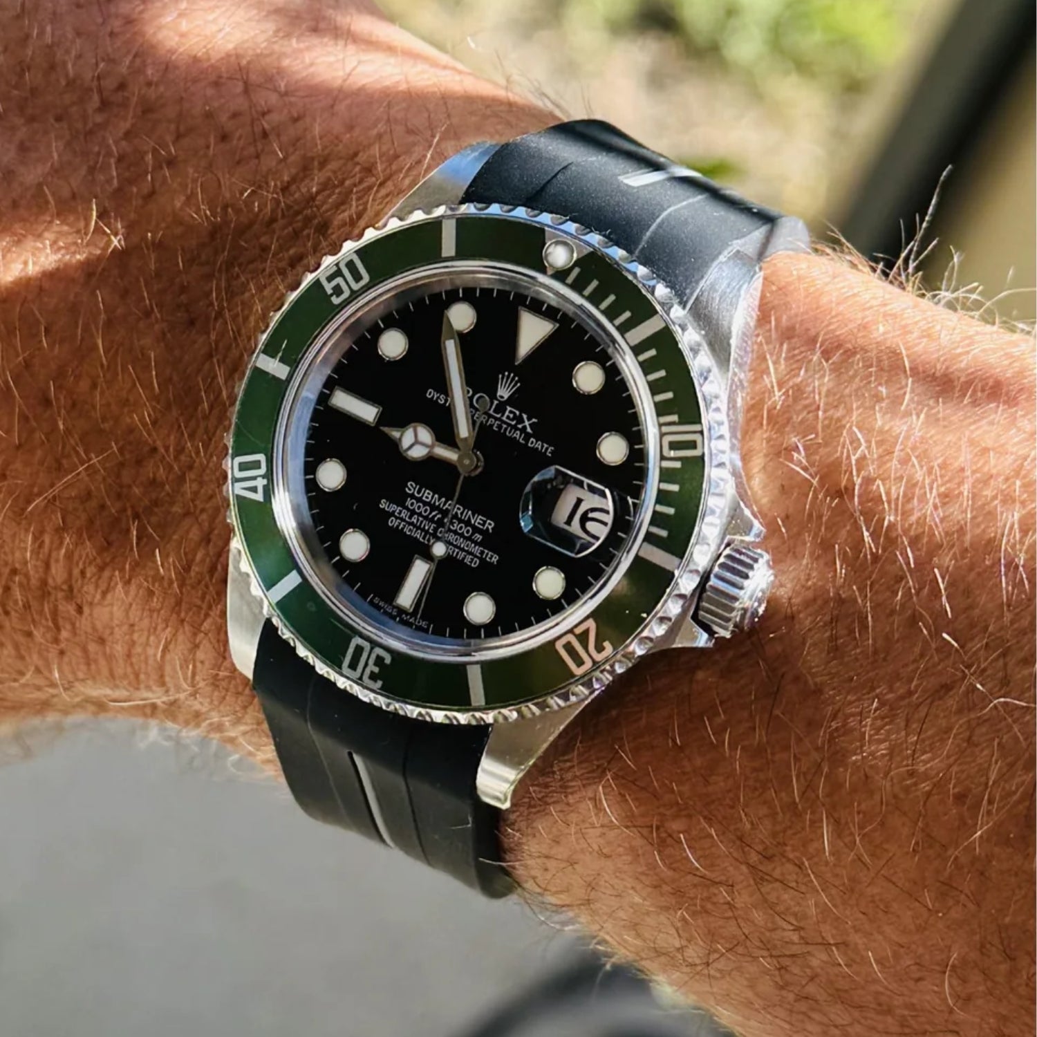 Faltschliesse Kautschukarmband für Rolex Submariner – Luxline® - Schwarz/Weiss - Helvetus DE