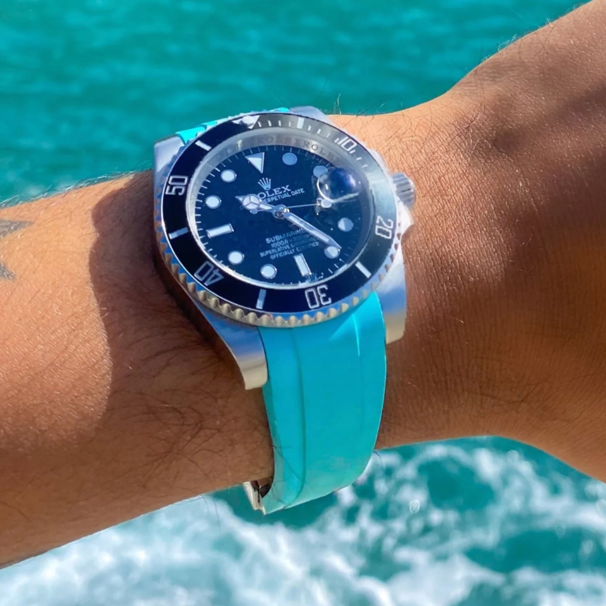 Faltschliesse Kautschukarmband für Rolex Submariner – Turkis - Helvetus DE