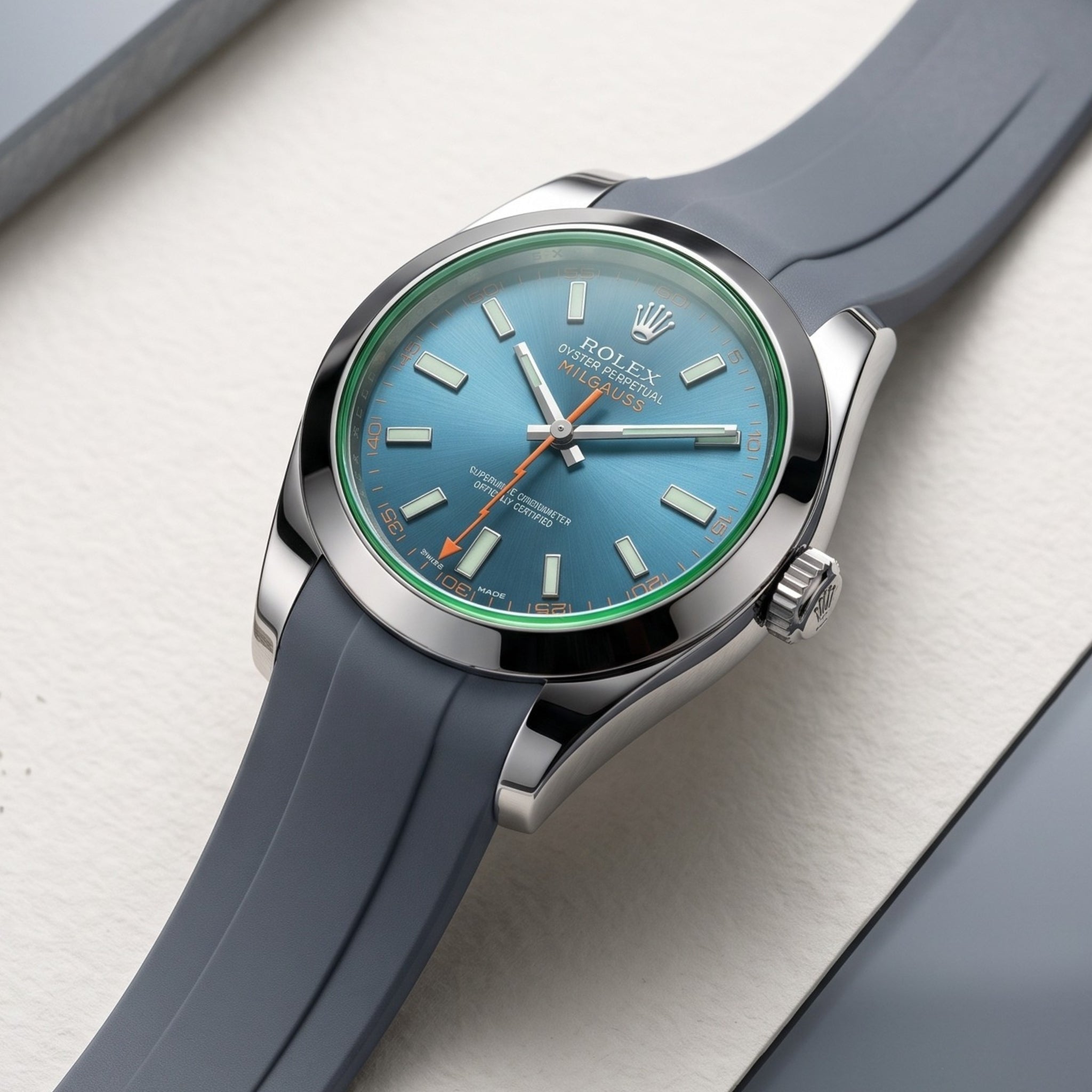 Faltschliessen Kautschukarmband für Rolex Milgauss in Grau - Helvetus