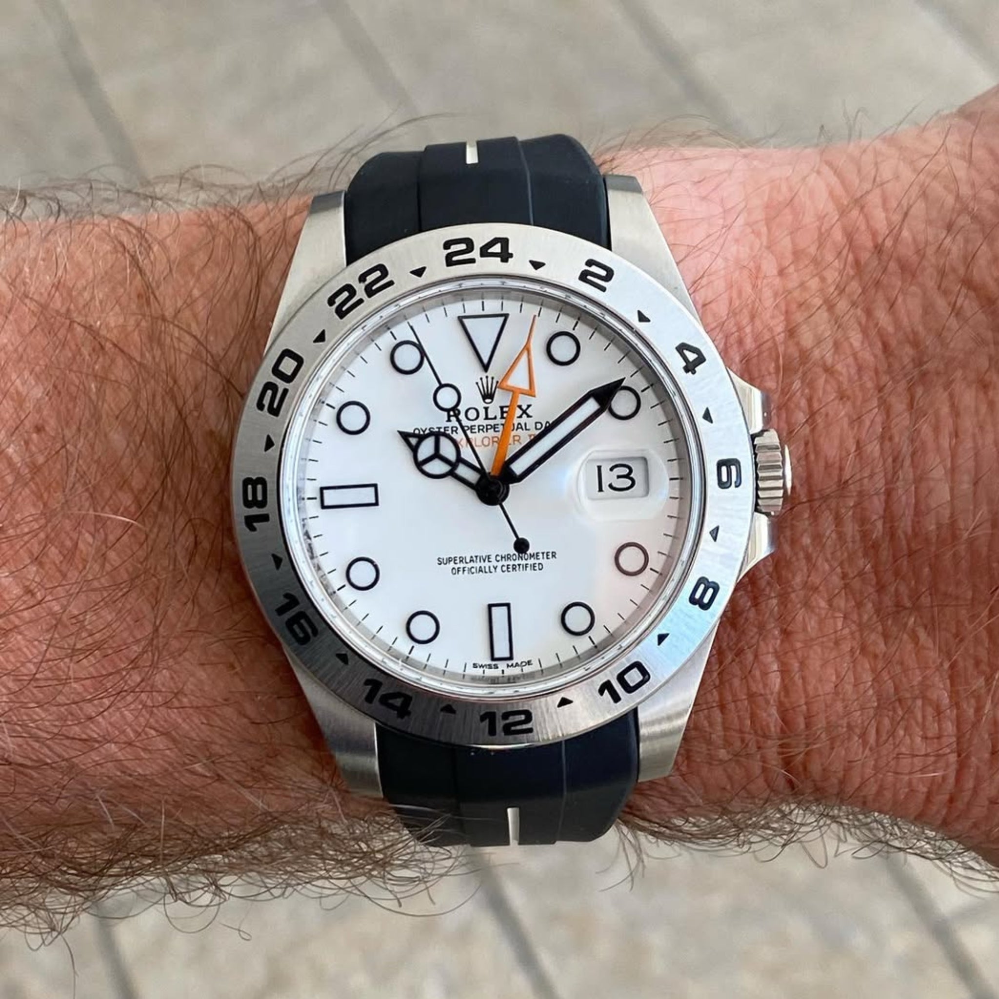 Faltschliessen Kautschukarmband für Rolex Explorer II – Schwarz/Weiß | LuxLine® - Helvetus DE