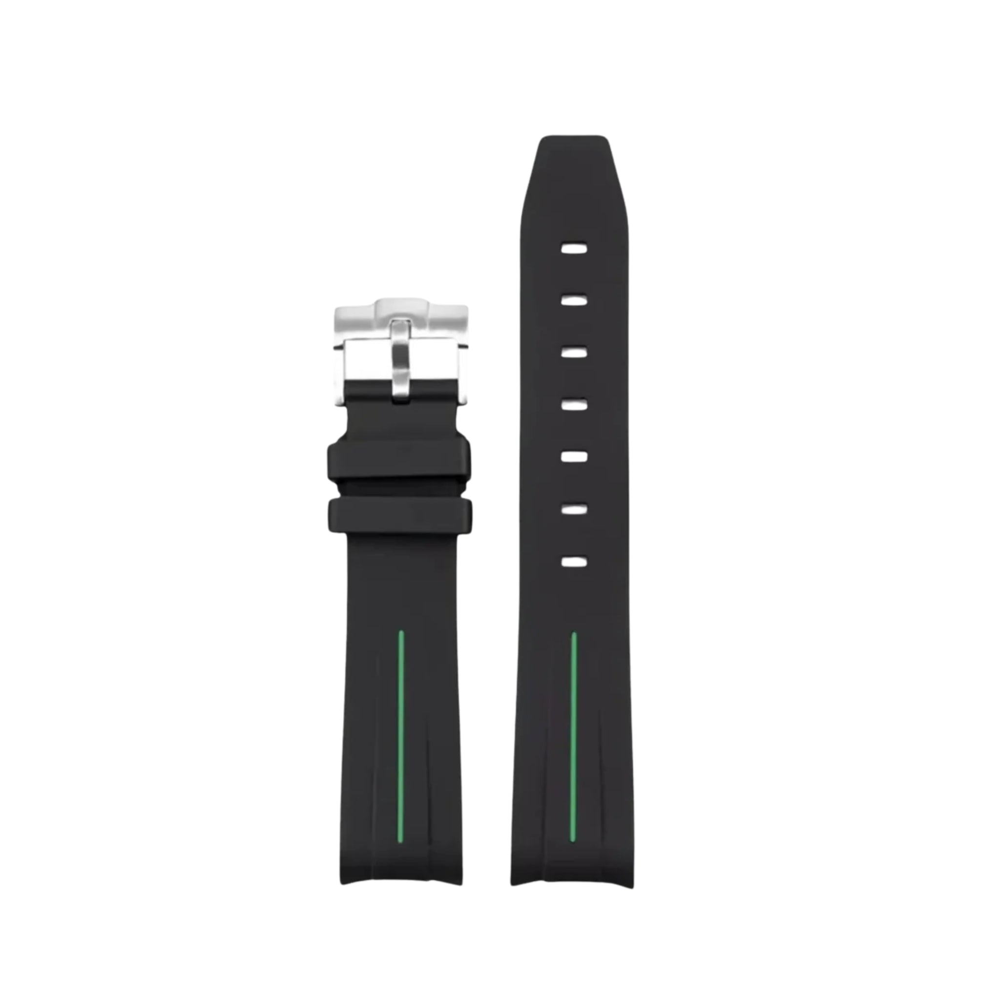 Gebogenes FKM Kautschukarmband – Universelle Passform – Schwarz/Grün LuxLine® (20mm / 21mm / 22mm) - Helvetus DE