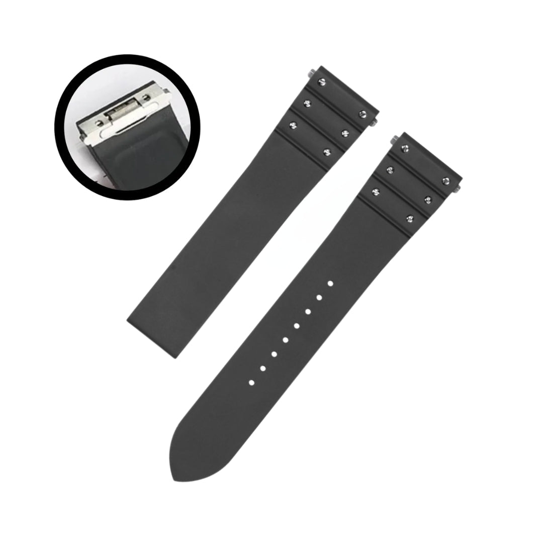 Kautschuk Armband für Cartier Santos Medium/Large – Schwarz mit Schrauben – Quick Switch/Release - Helvetus DE