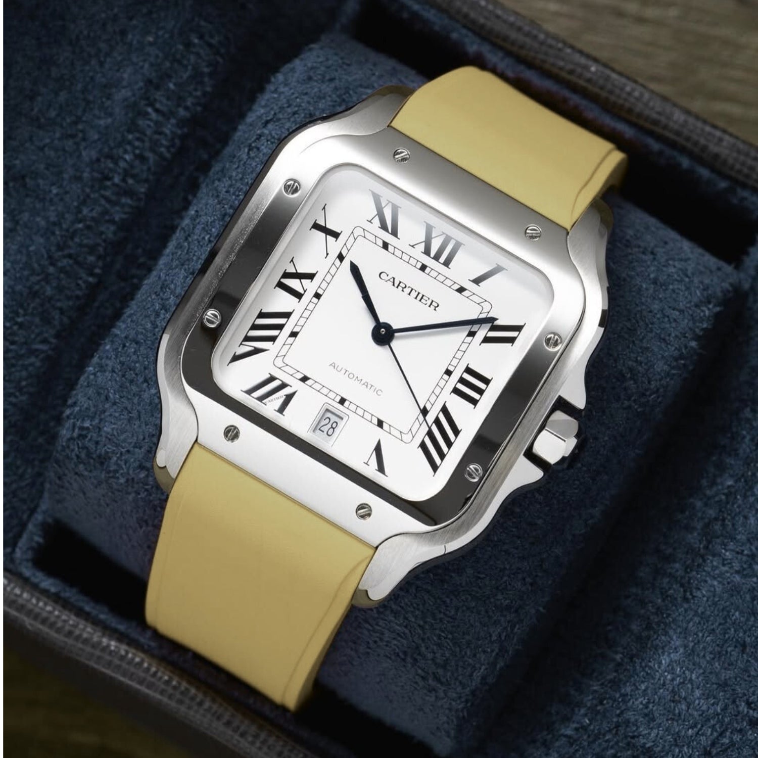 Kautschuk Armband für Santos de Cartier Medium – Beige – Quick Switch/Release - Helvetus DE