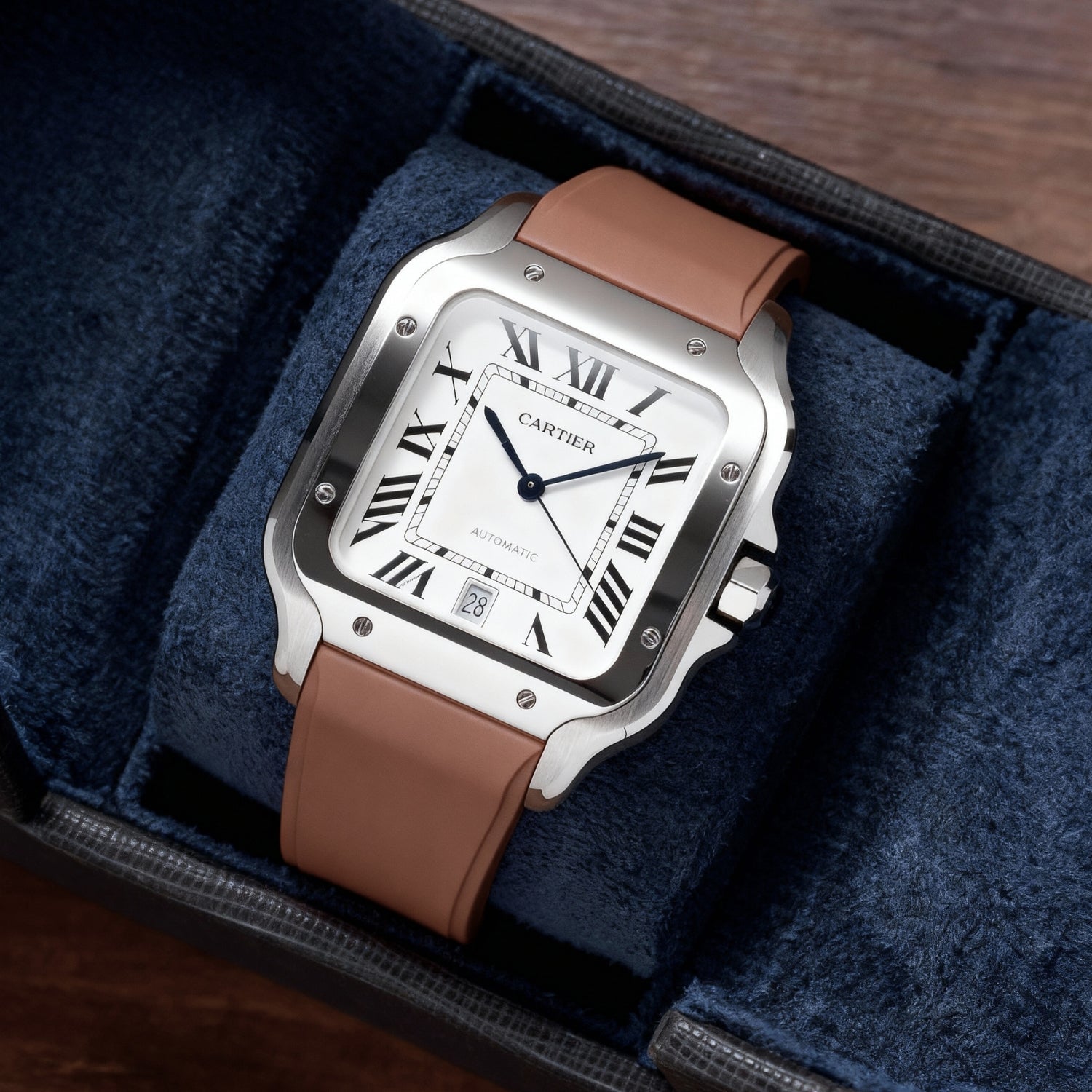 Kautschuk Armband für Santos de Cartier Medium – Braun – Quick Switch/Release - Helvetus DE
