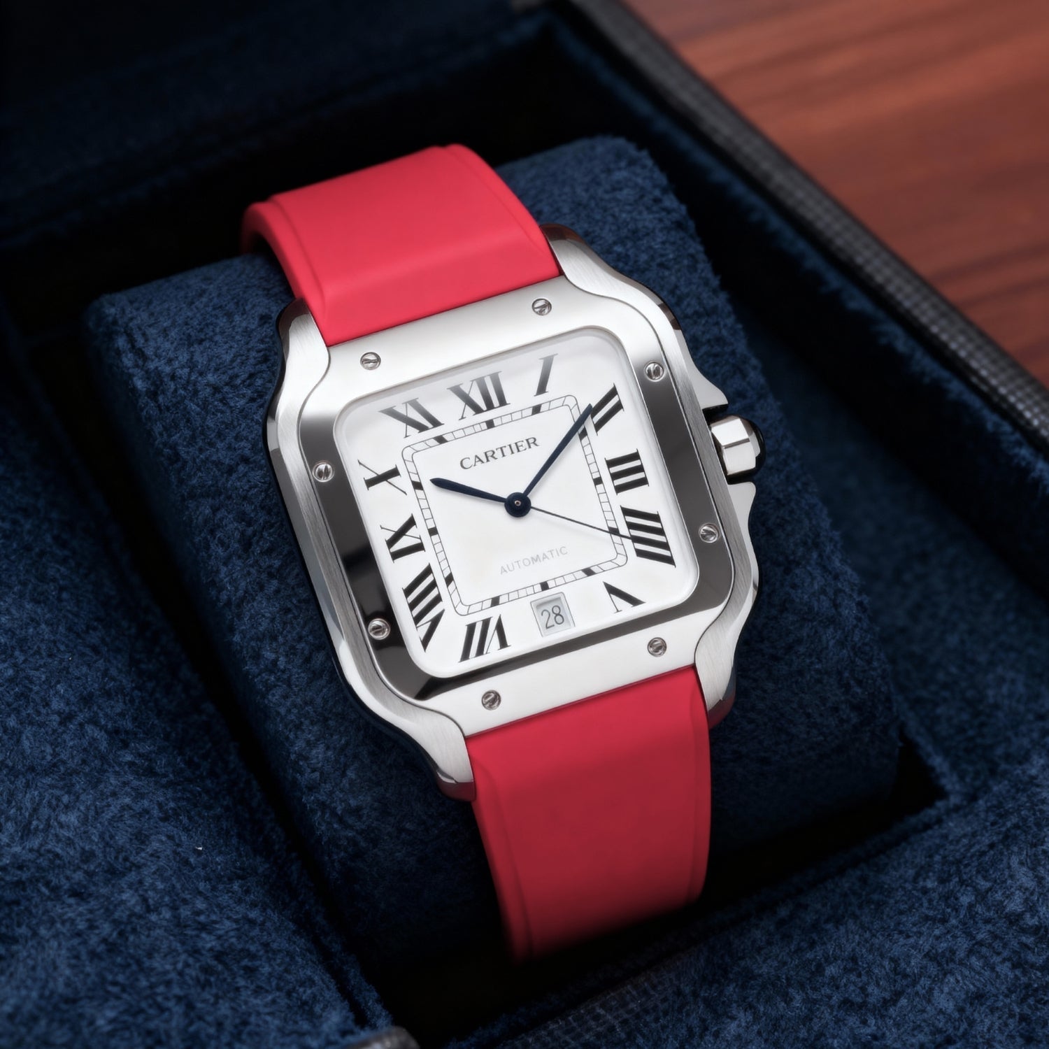 Kautschuk Armband für Santos de Cartier Medium – Rot – Quick Switch/Release - Helvetus DE