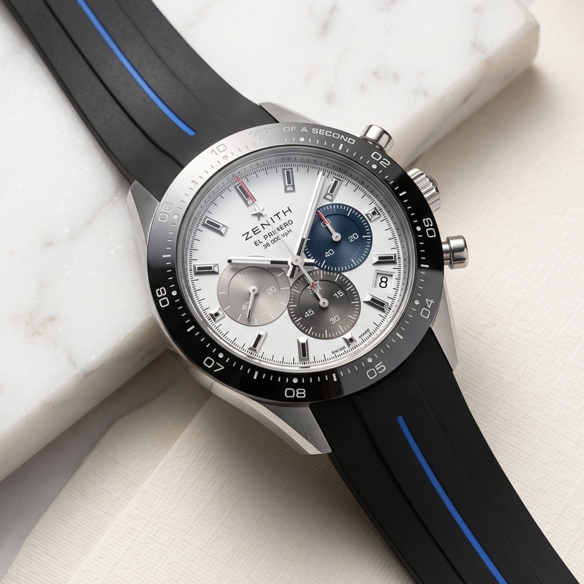 Kautschukarmband für alle Zenith Chronomaster Modelle – Schwarz/Blauer Line | LuxLine® - Helvetus