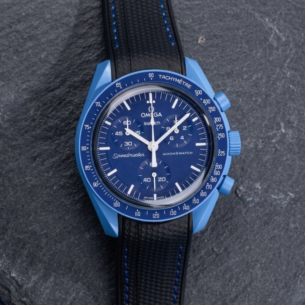 Kautschukarmband – Für Mission to Neptune | Omega X Swatch | MoonSwatch – Schwarz mit Blau - Helvetus DE