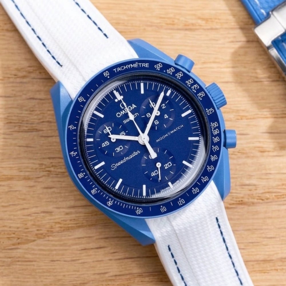 Kautschukarmband – Für Mission to Neptune | Omega X Swatch | MoonSwatch – Weiß mit Blau - Helvetus DE