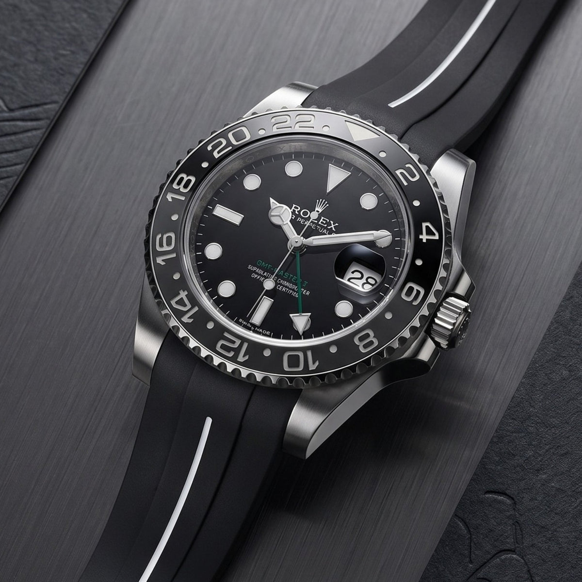 Kautschukarmband für Rolex GMT-Master II in Schwarz mit Weisser Linie | LuxLine® - Helvetus