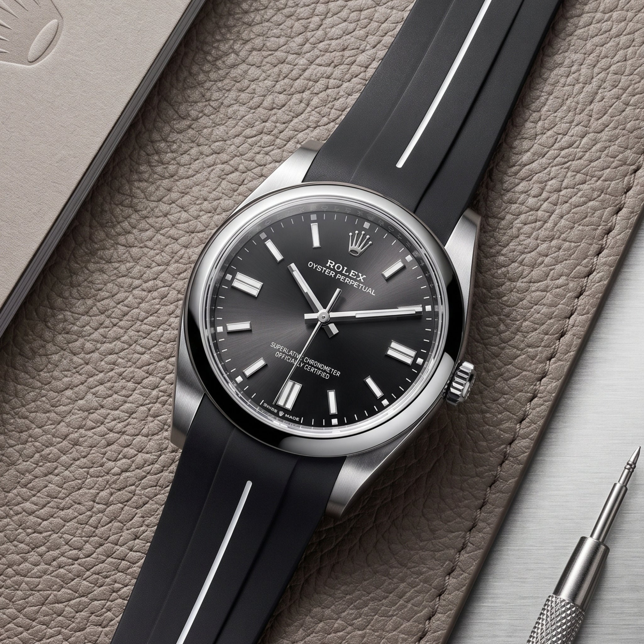Kautschukarmband für Rolex Oyster Perpetual 36mm – LuxLine® - Schwarz/Weiss - Helvetus