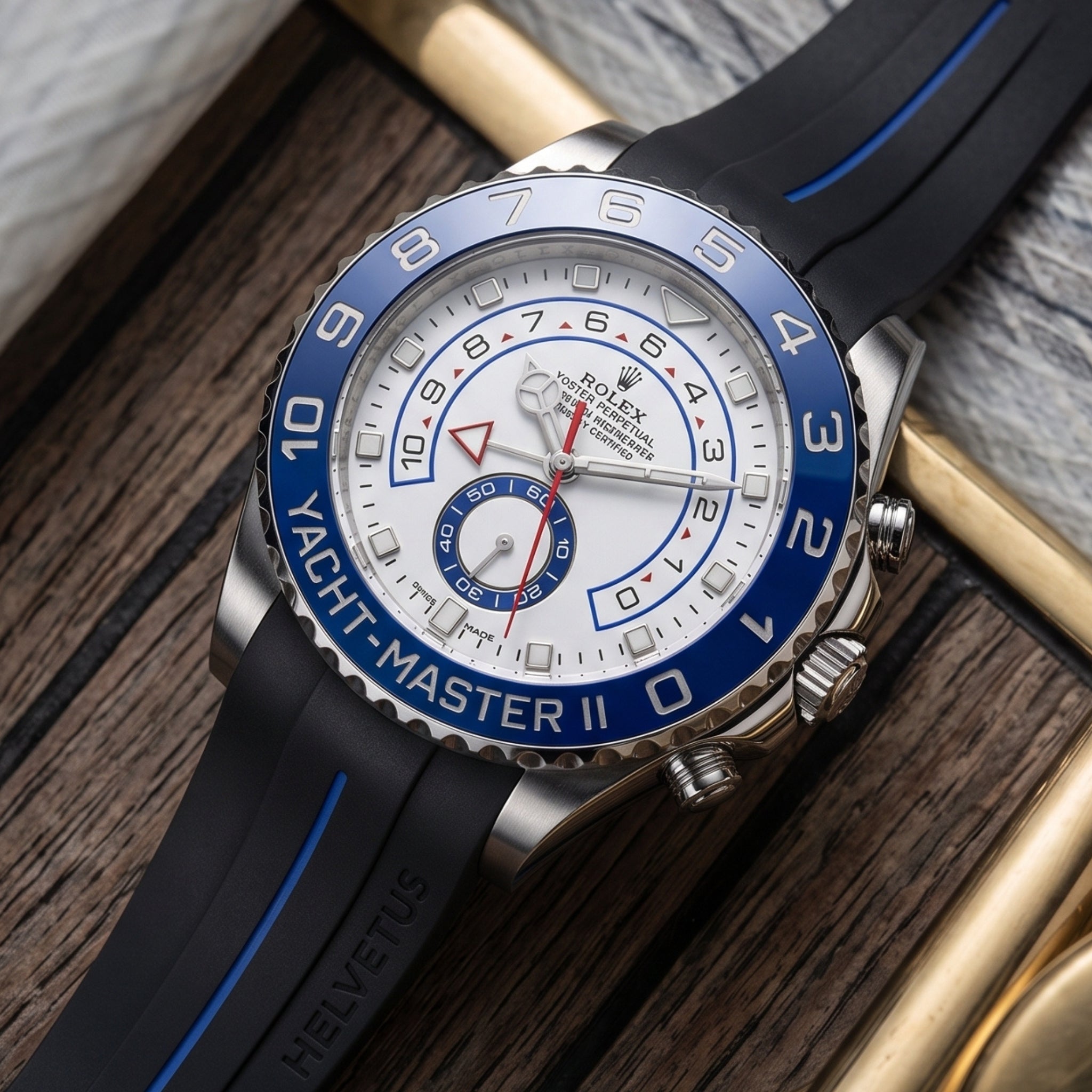 Kautschukarmband für Rolex Yacht-Master II 44mm – Schwarz/Blau Linie | LuxLine® - Helvetus