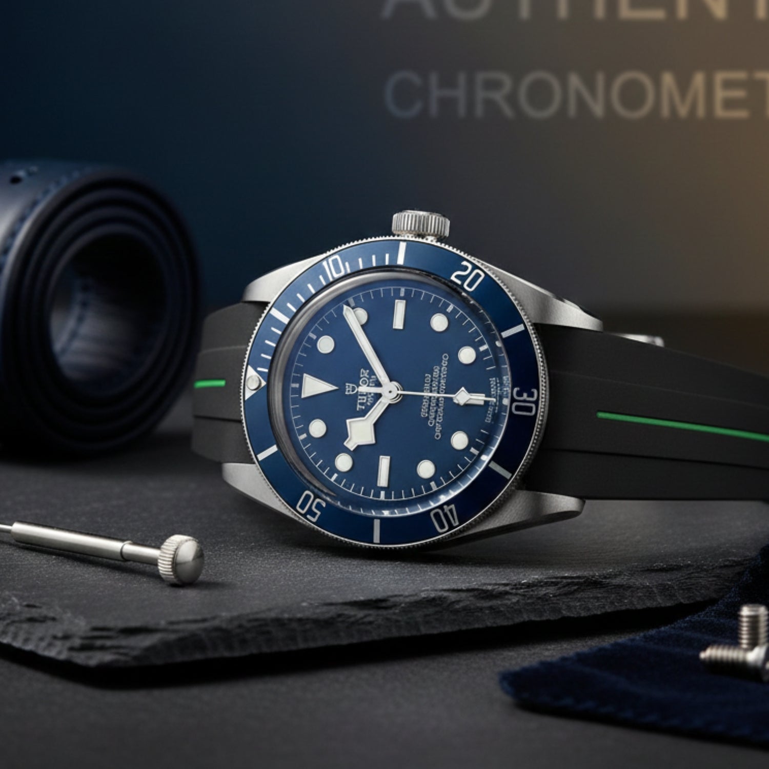 Kautschukarmband - Für alle Tudor Black Bay Modelle - Schwarz mit Grün | LuxLine® - Helvetus DE