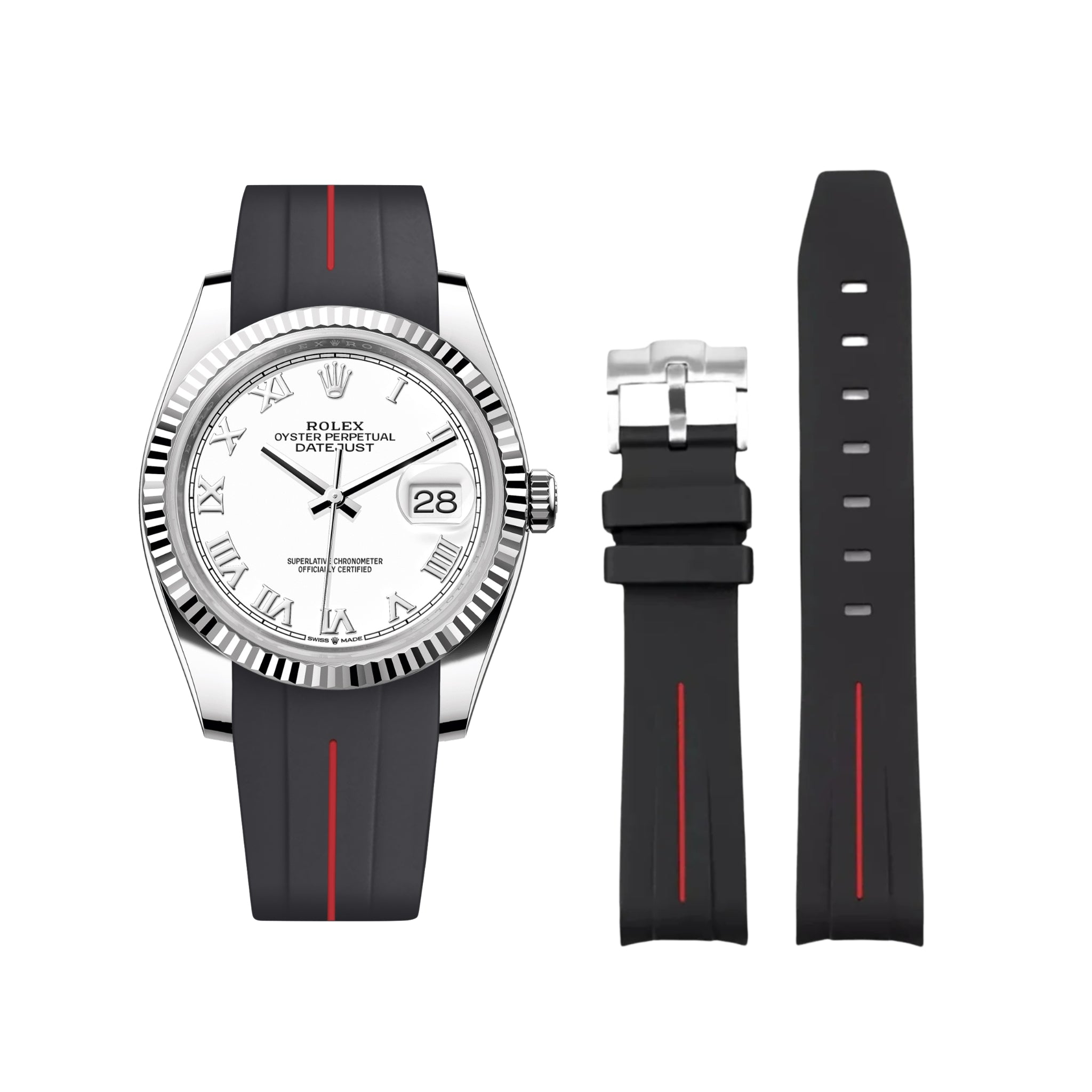 Kautschukarmband für Rolex Datejust 36 – LuxLine® - Schwarz/Rot - Helvetus DE