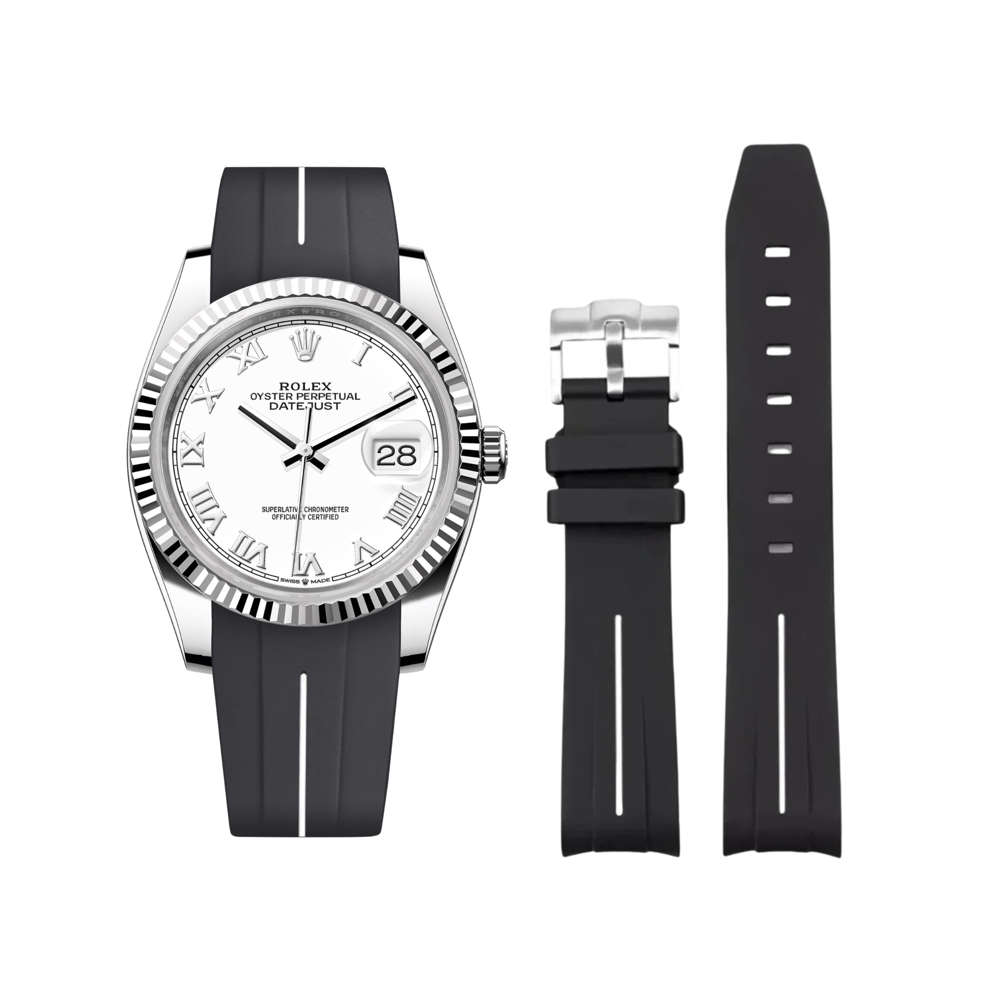 Kautschukarmband für Rolex Datejust 36 – LuxLine® - Schwarz/Weiss - Helvetus DE