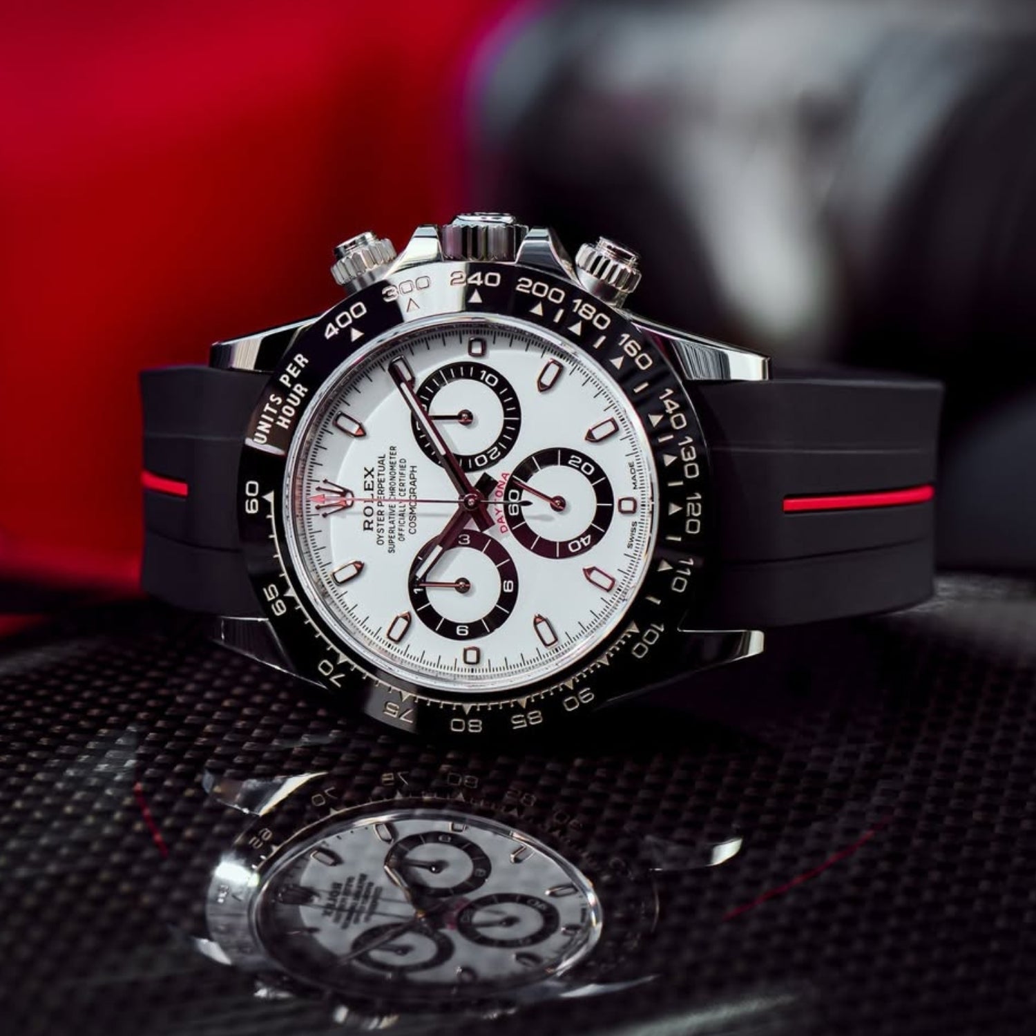 Kautschukarmband für Rolex Daytona – LuxLine® - Schwarz/Rot - Helvetus DE