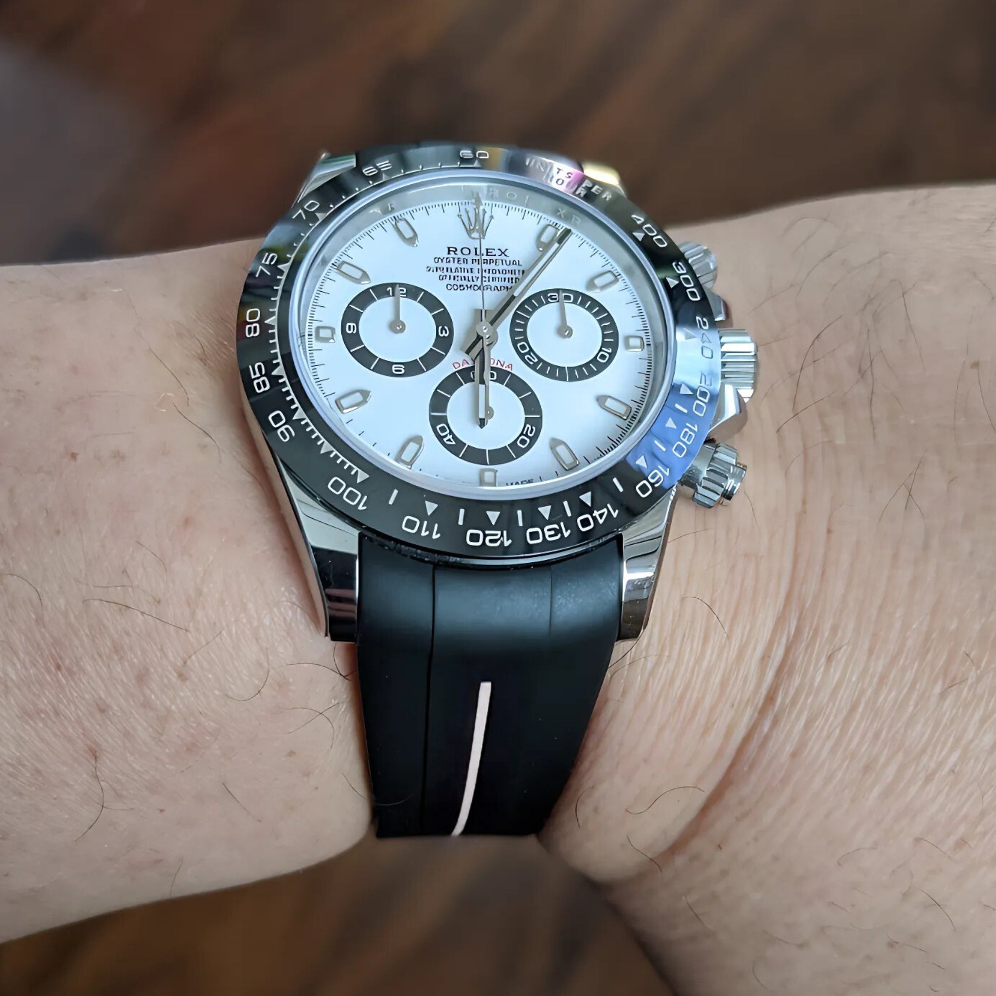 Kautschukarmband für Rolex Daytona – LuxLine® - Schwarz/Weiss - Helvetus DE