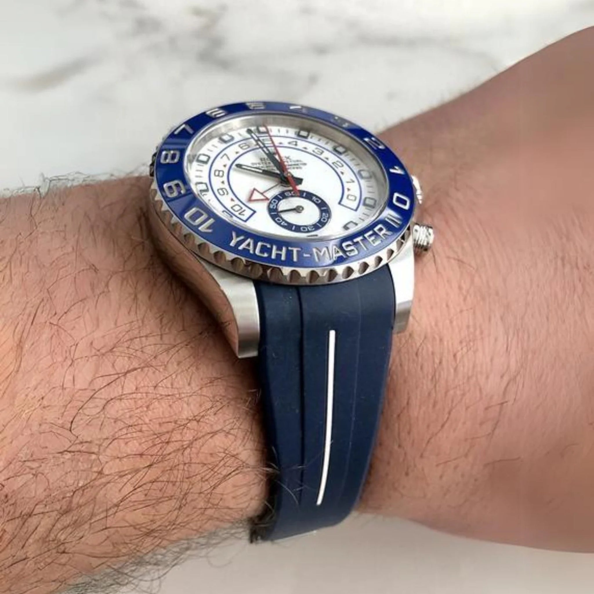 Kautschukarmband für Rolex Yacht - Master II 44mm - Dunkel Blau/Weiss Linie | LuxLine® - Helvetus DE