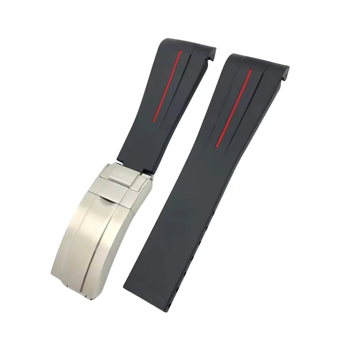Kautschukarmband mit Faltschließe – Universal – Schwarz mit roter Linie | LuxLine® - Helvetus