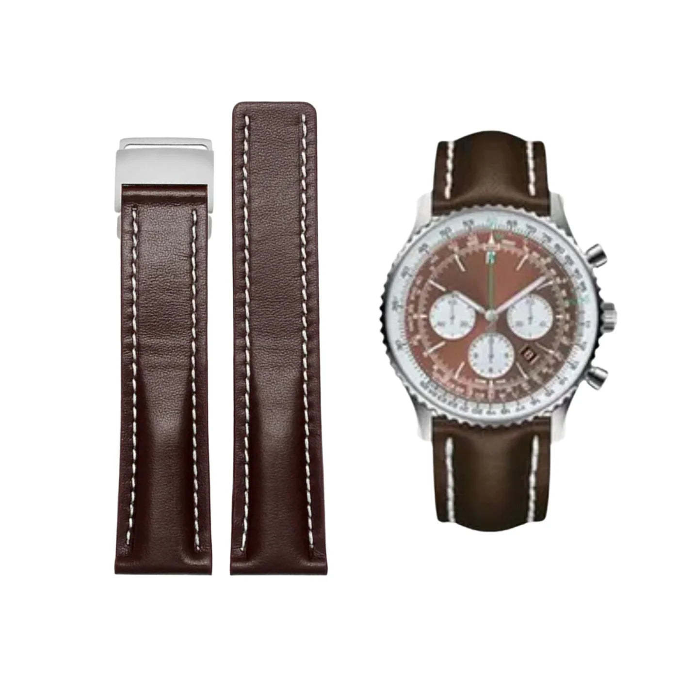 Leder Armband - für Breitling Uhren - Flach Braun