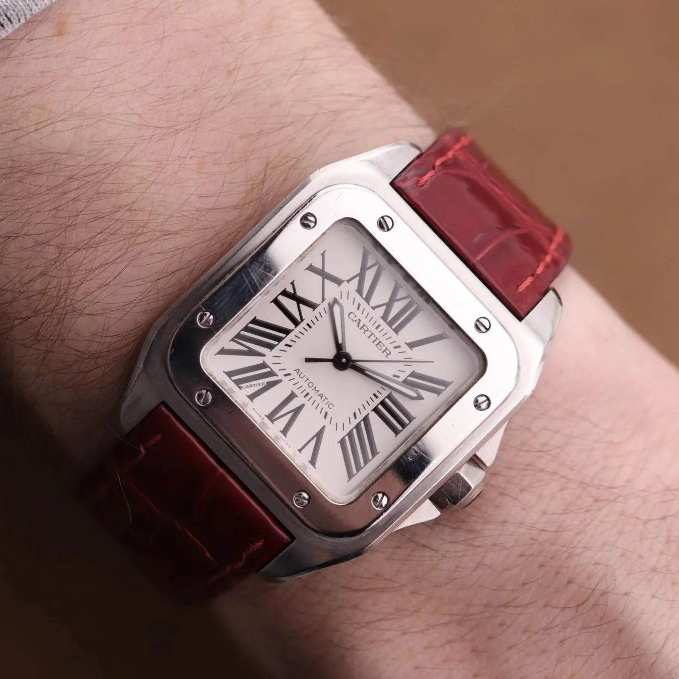 Leder Armband - für Cartier Santos 100 - Rot